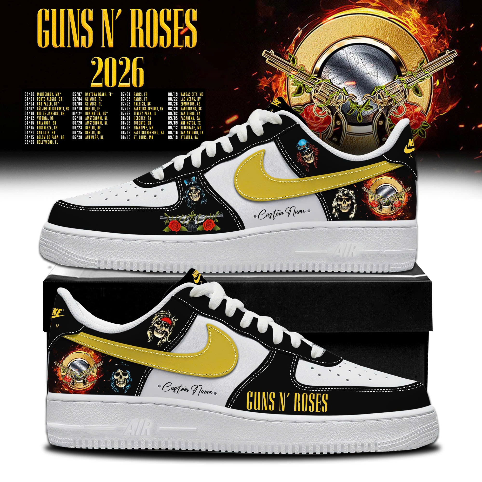 Guns N Roses 2026 Tour Limited Air Force 1 Sneakers Gift For Band Supporters
