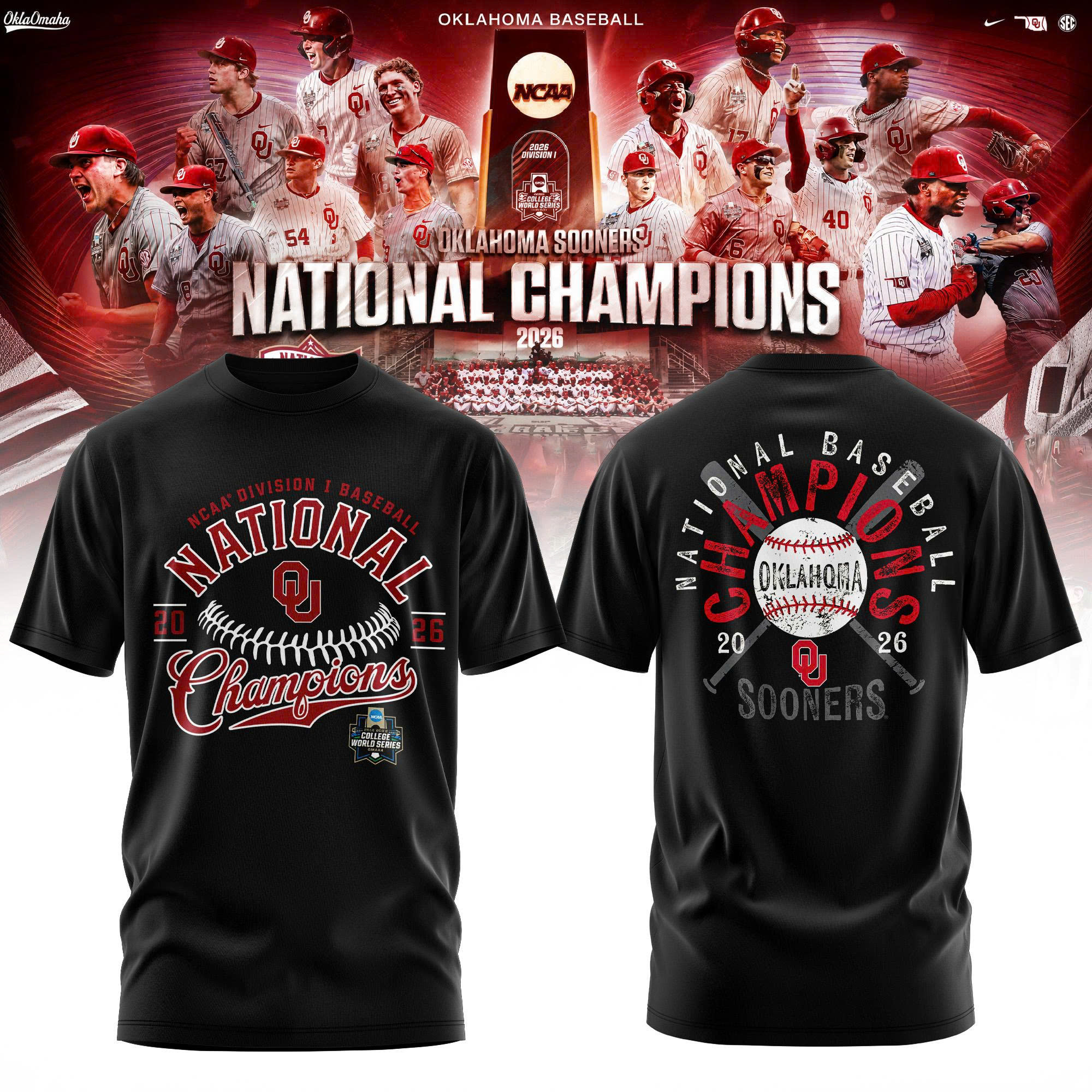 Oklahoma Sooners 2026 Ncaa Baseball National Champions T-Shirt