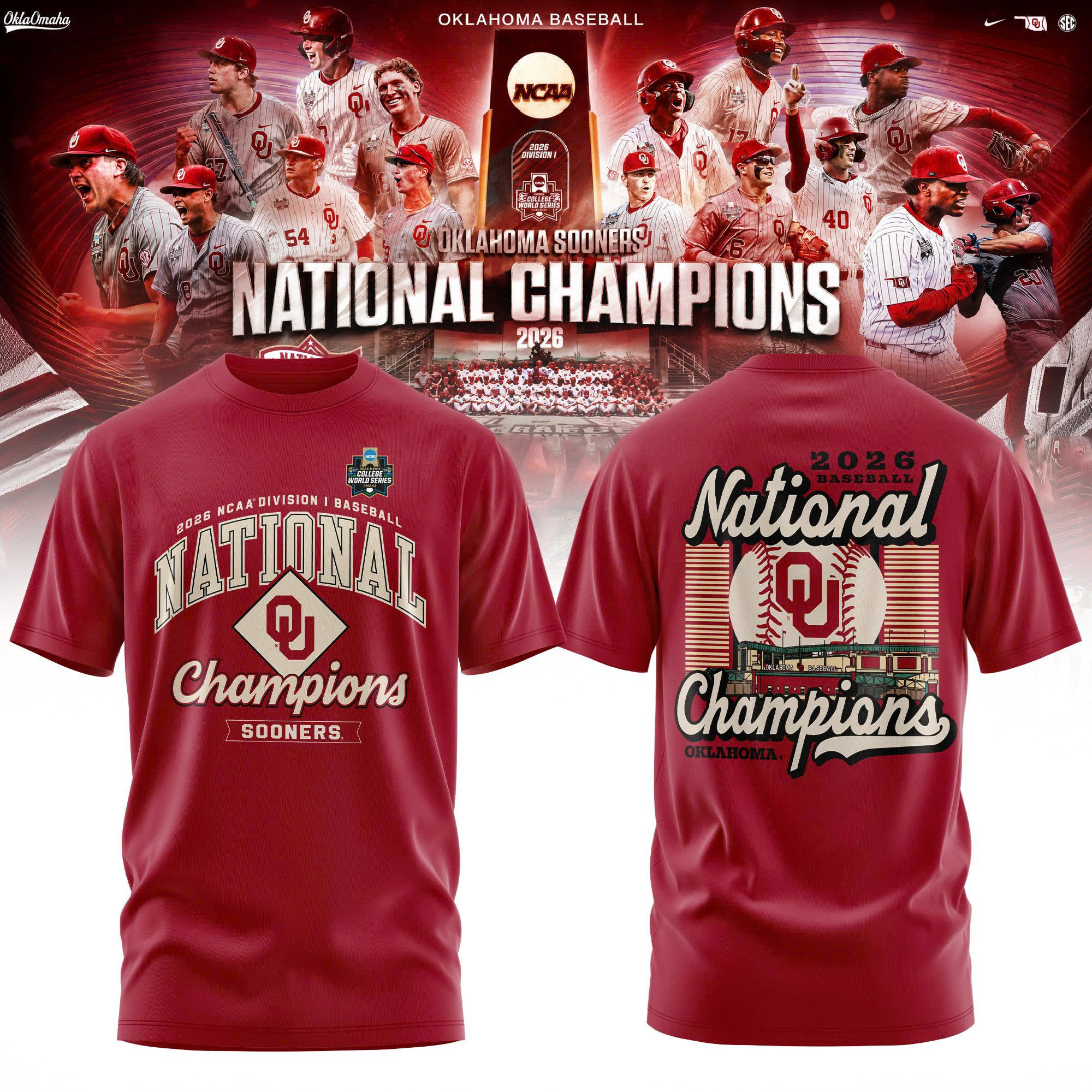 Oklahoma Sooners 2026 Ncaa Baseball Champions Graphic Fan T-Shirt