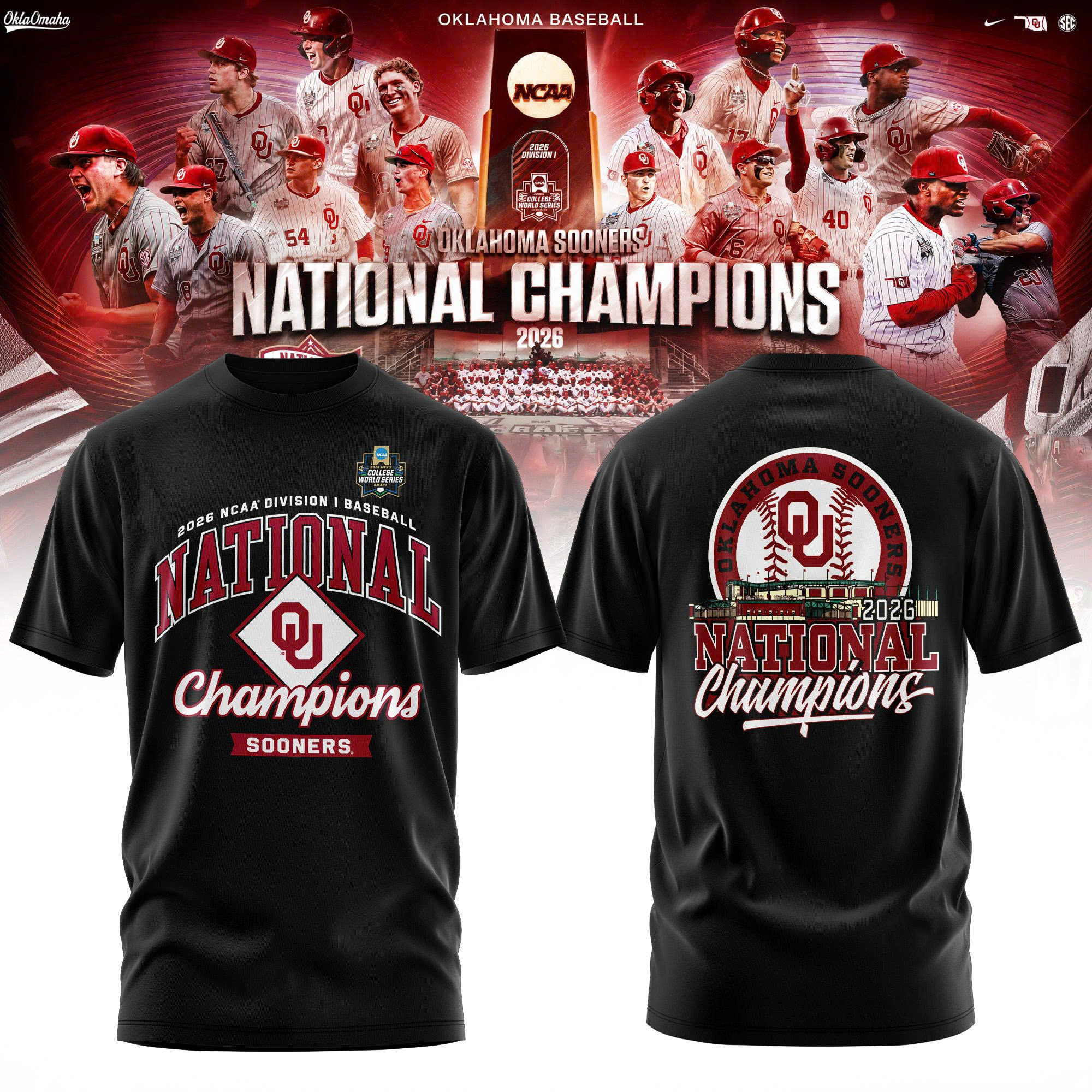 Oklahoma Sooners 2026 Ncaa Baseball Championship Celebration T-Shirt