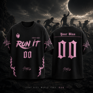 Stray Kids Run It Your Bias 00 Custom Fan T-Shirt Gothic Pink Kpop Concert Merch Tee