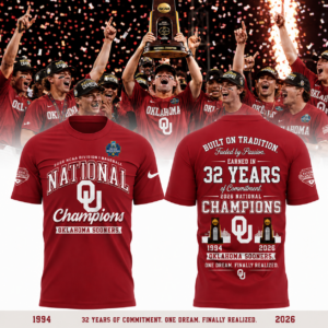 Oklahoma Sooners 2026 Ncaa Baseball National Champions Trophy Celebration T-Shirt
