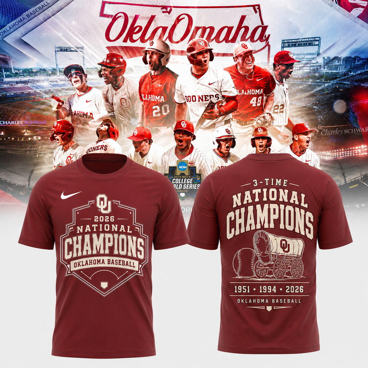 Oklahoma Sooners Baseball 2026 National Champions Celebration T-Shirt