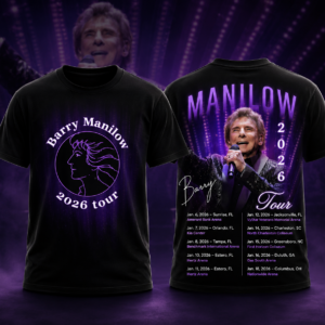 Barry Manilow 2026 Tour Concert T-Shirt Vintage Purple Graphic Music Fan Merch Front Back Print Tee