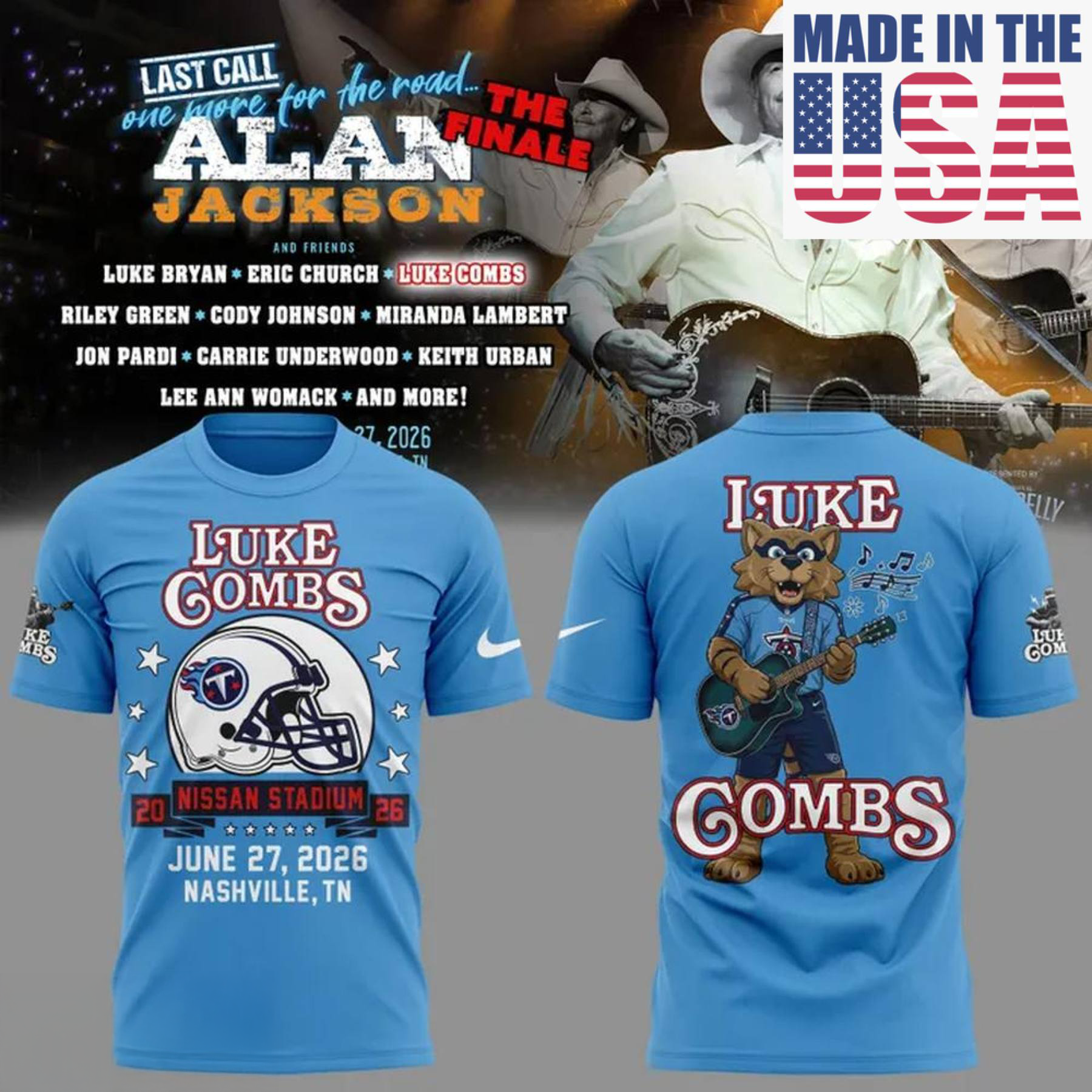 Luke Combs X Tennessee Titans Alan Jackson Last Call Tour 2026 T-Shirt