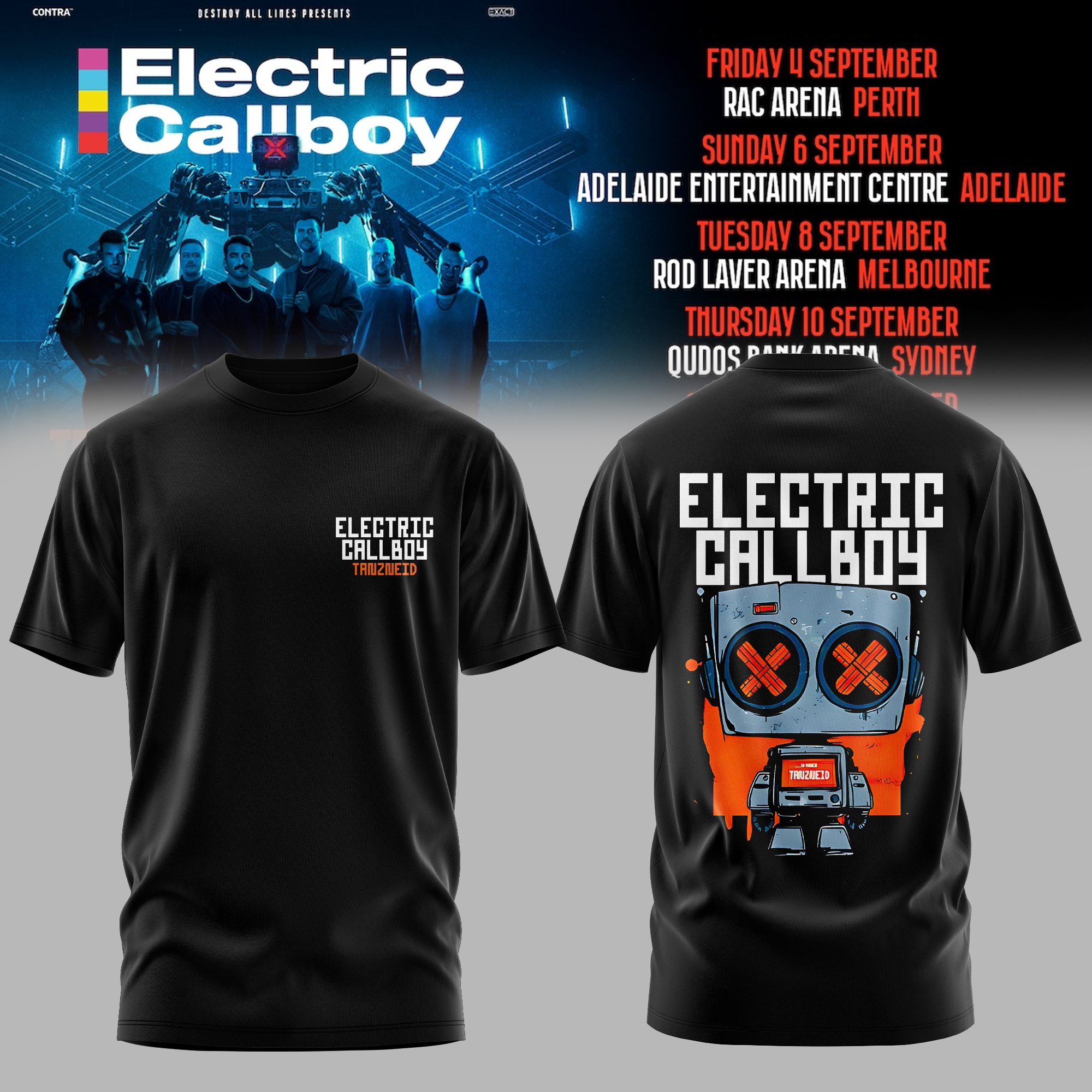 Electric Callboy Tanzneid World Tour Australia 2026 Limited Concert T-Shirt