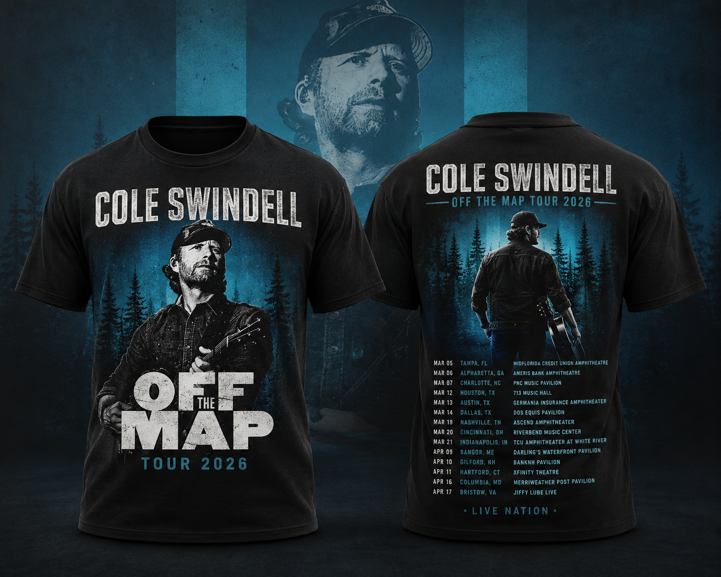 Cole Swindell Off The Map Tour 2026 Vintage Country Concert T-Shirt Front Back Graphic Fan Merch Tee