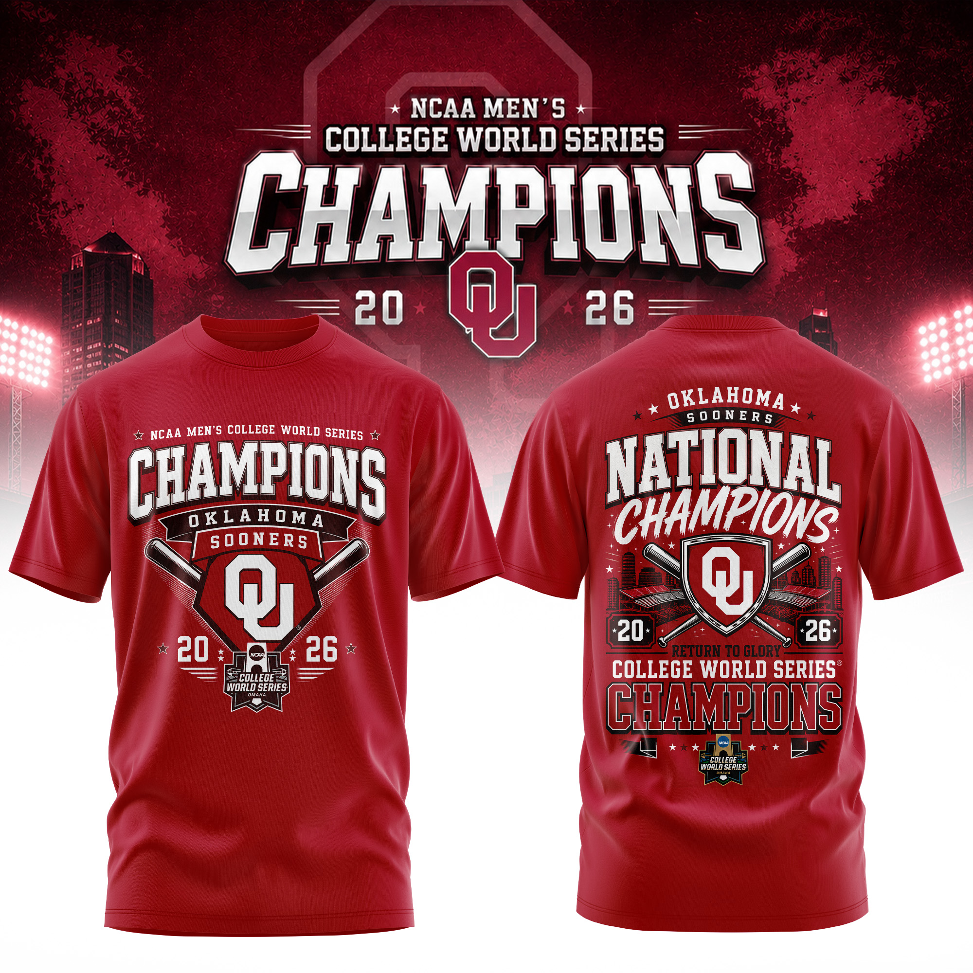 Mens College World Series Champions 2026 Trophy Celebration T-Shirt