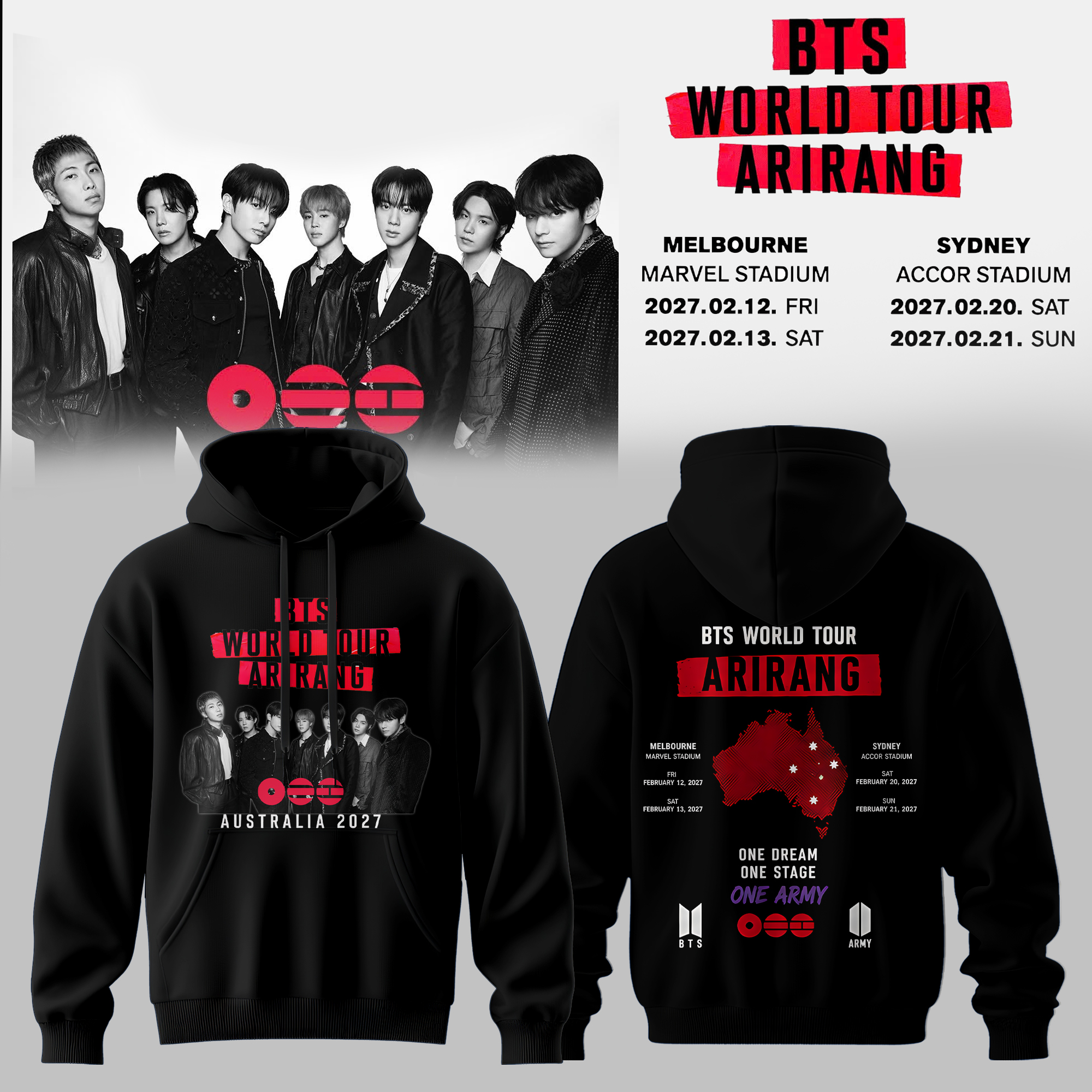 Bts Arirang World Tour Australia 2027 Limited Hoodie Edition
