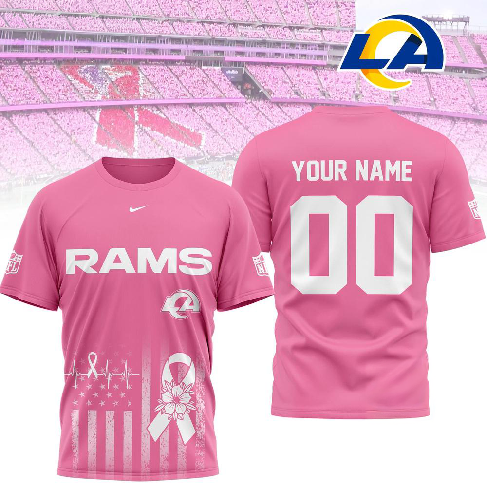 Los Angeles Rams 2026 Nfl Breast Cancer Awareness Custom 3D Shirt