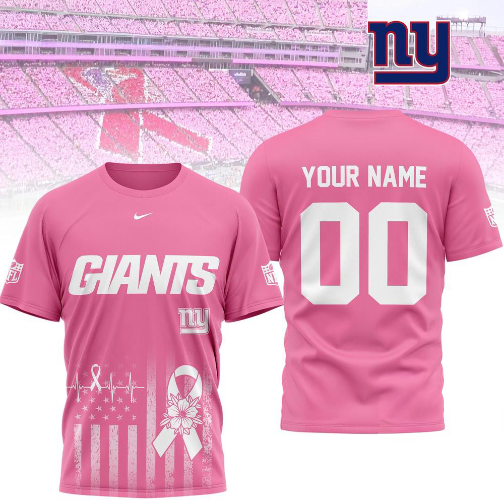 New York Giants 2026 Nfl Breast Cancer Awareness Custom 3D Shirt