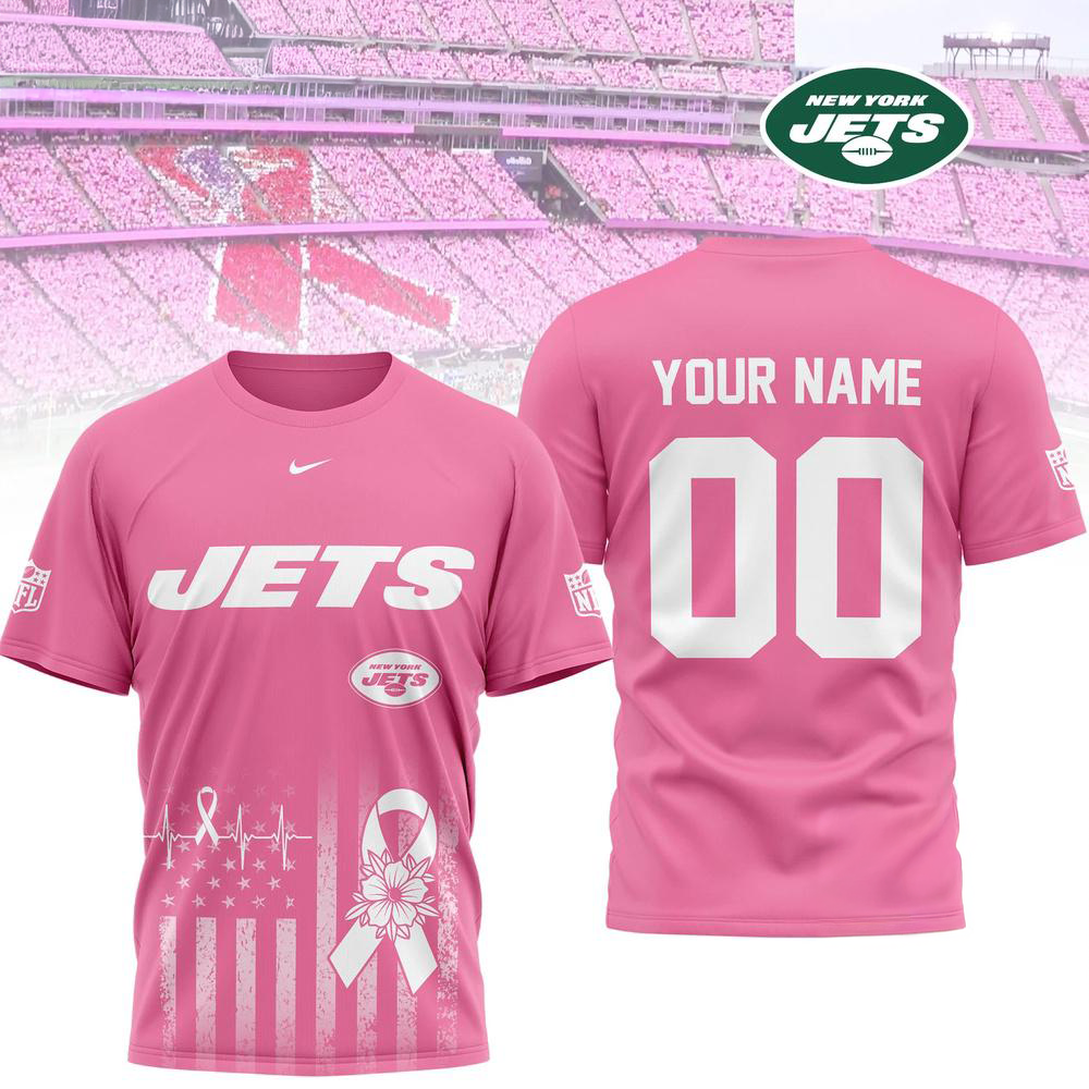 New York Jets 2026 Nfl Breast Cancer Awareness Custom 3D Shirt