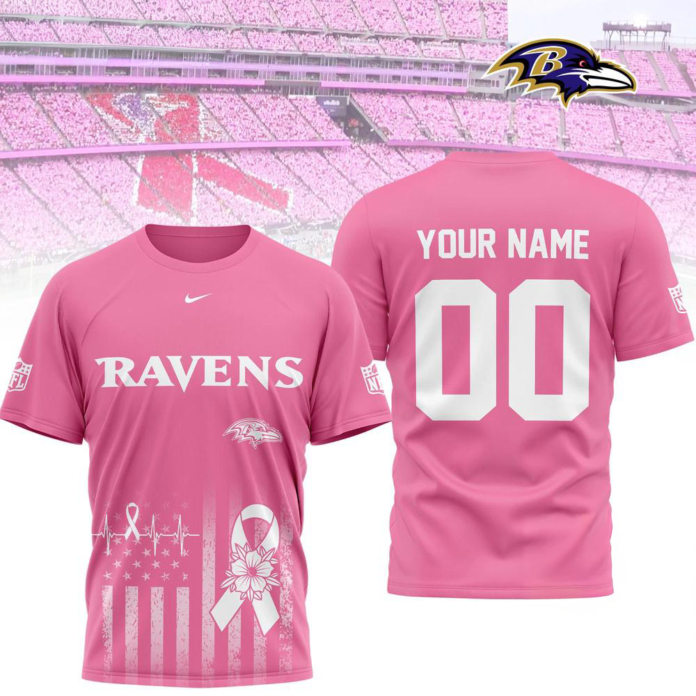 Baltimore Ravens 2026 Nfl Breast Cancer Awareness Custom 3D Shirt