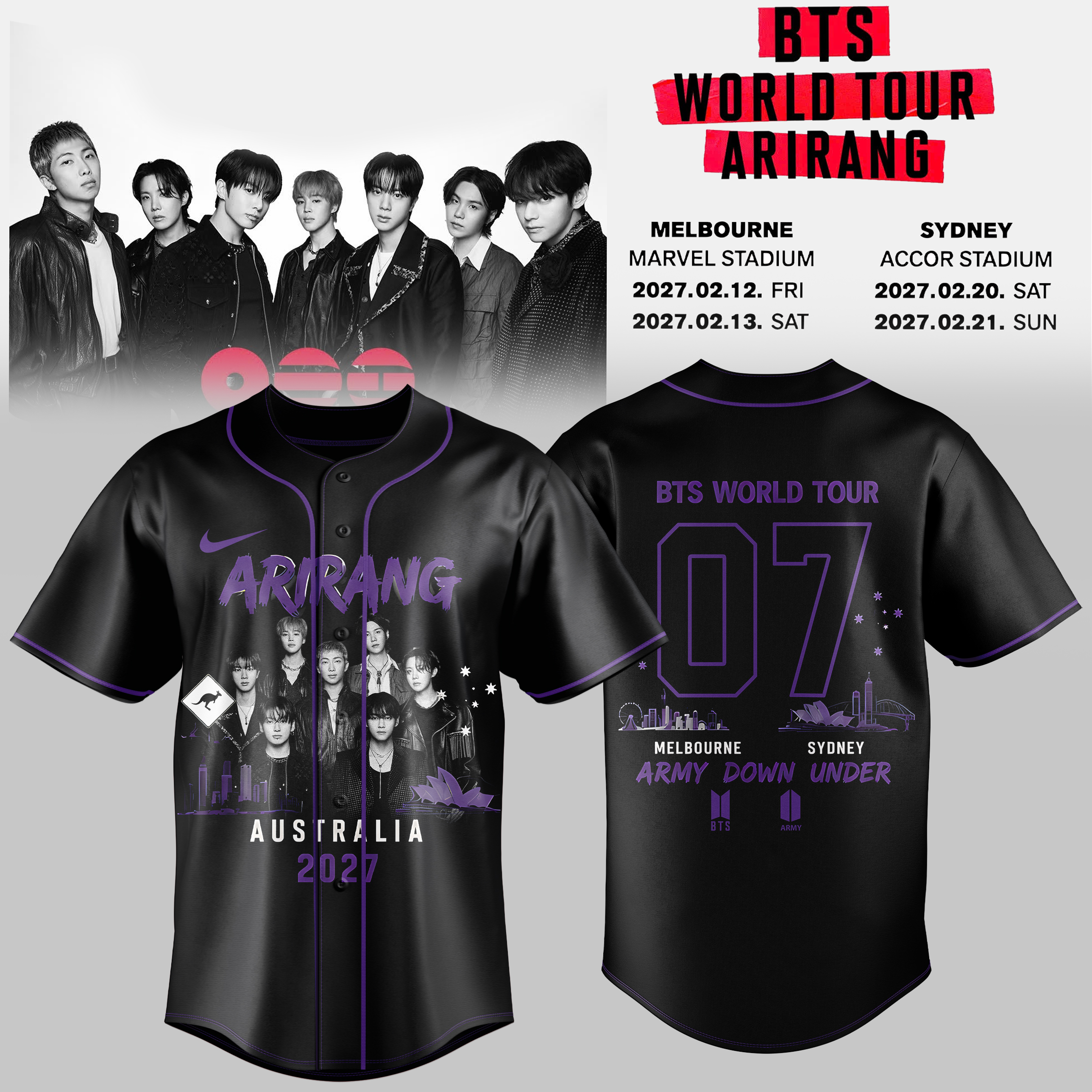 Bts Arirang World Tour Australia 2027 Collector Jersey Collection