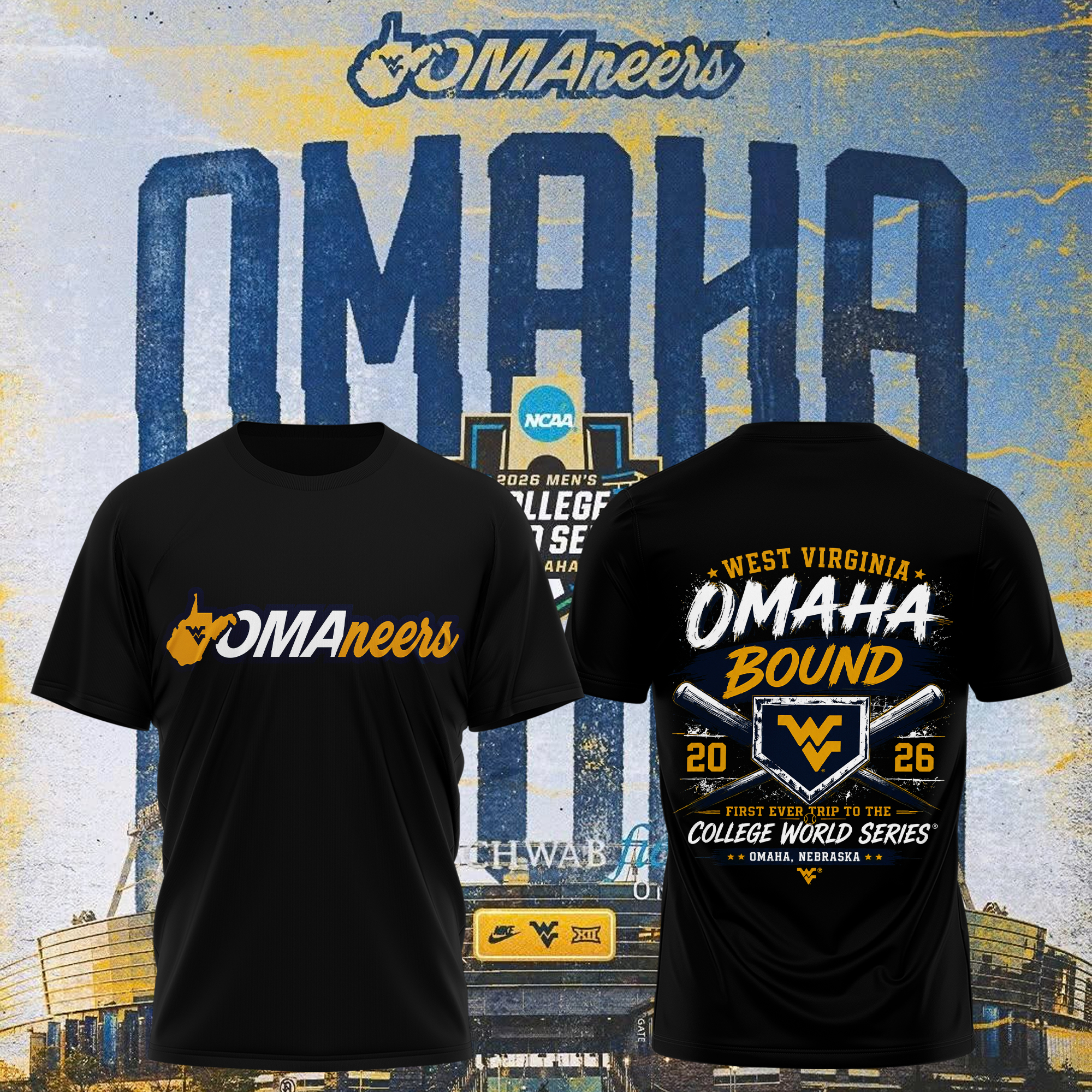 West Virginia Mountaineers 2026 Ncaa Baseball Mens College World Series Omaneers T-Shirt Collection
