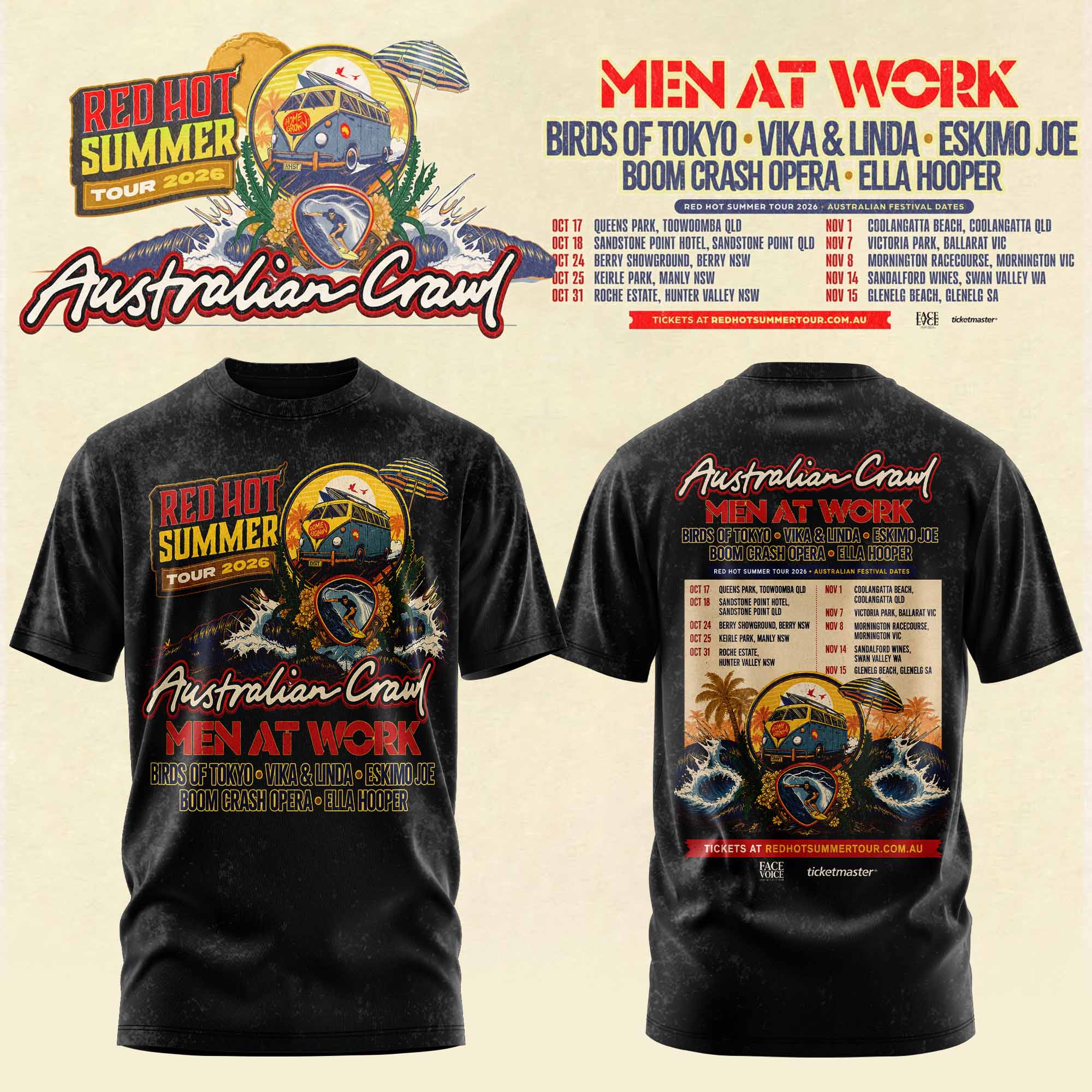 Australian Crawl Red Hot Summer Tour 2026 Concert T-Shirt Gift For Fans
