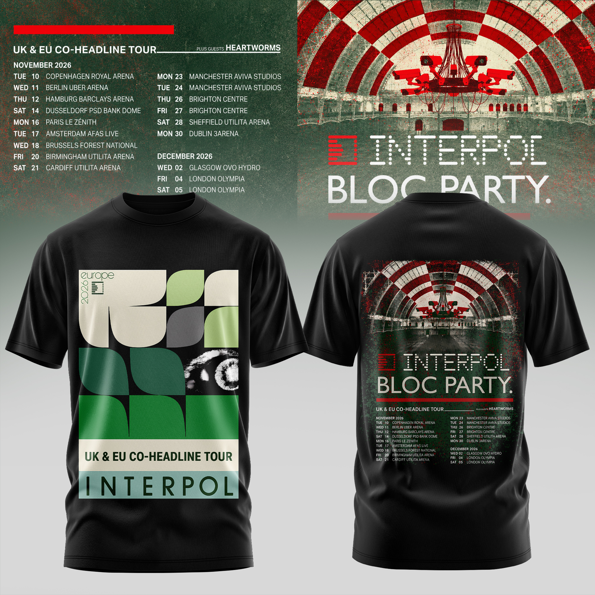 Interpol Bloc Party Uk Eu Tour 2026 Premium Concert T-Shirt Collection