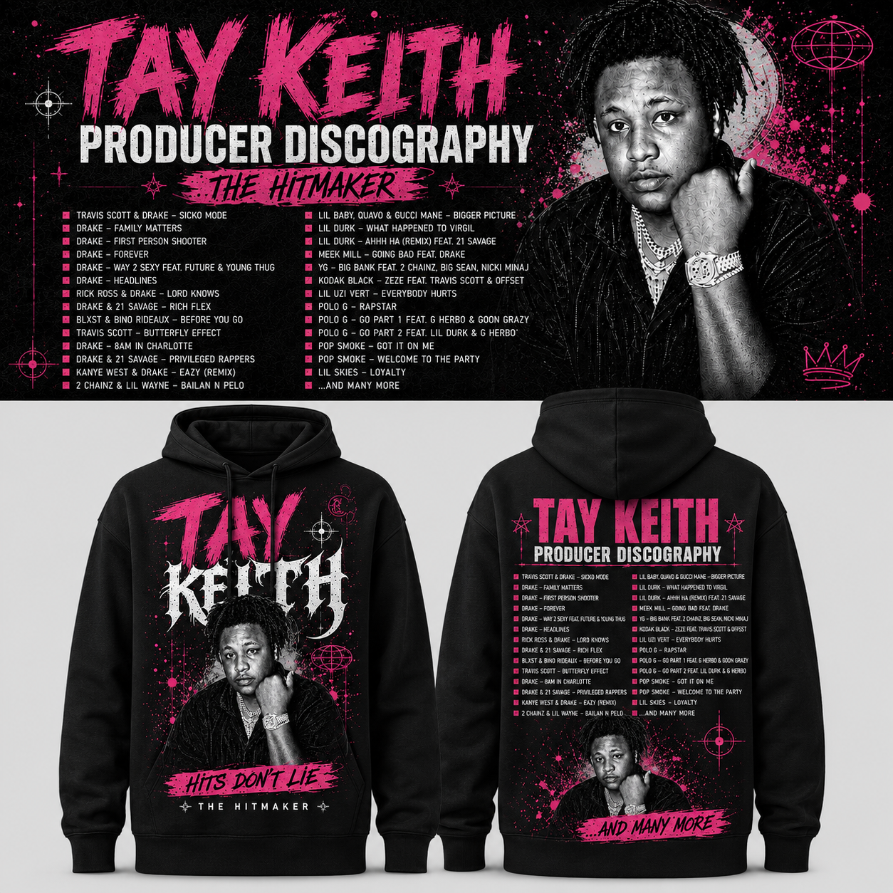 Tay Keith Producer Discography Hoodie The Hitmaker Graphic Hoodie