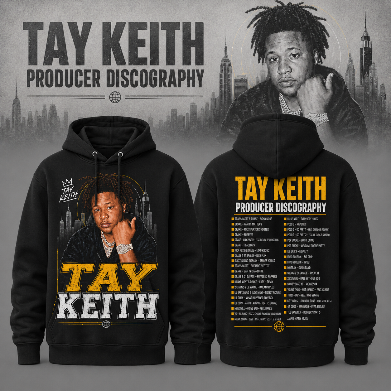 Tay Keith Rap Producer Hoodie The Hitmaker Graphic Hoodie Music Discography Hoodie