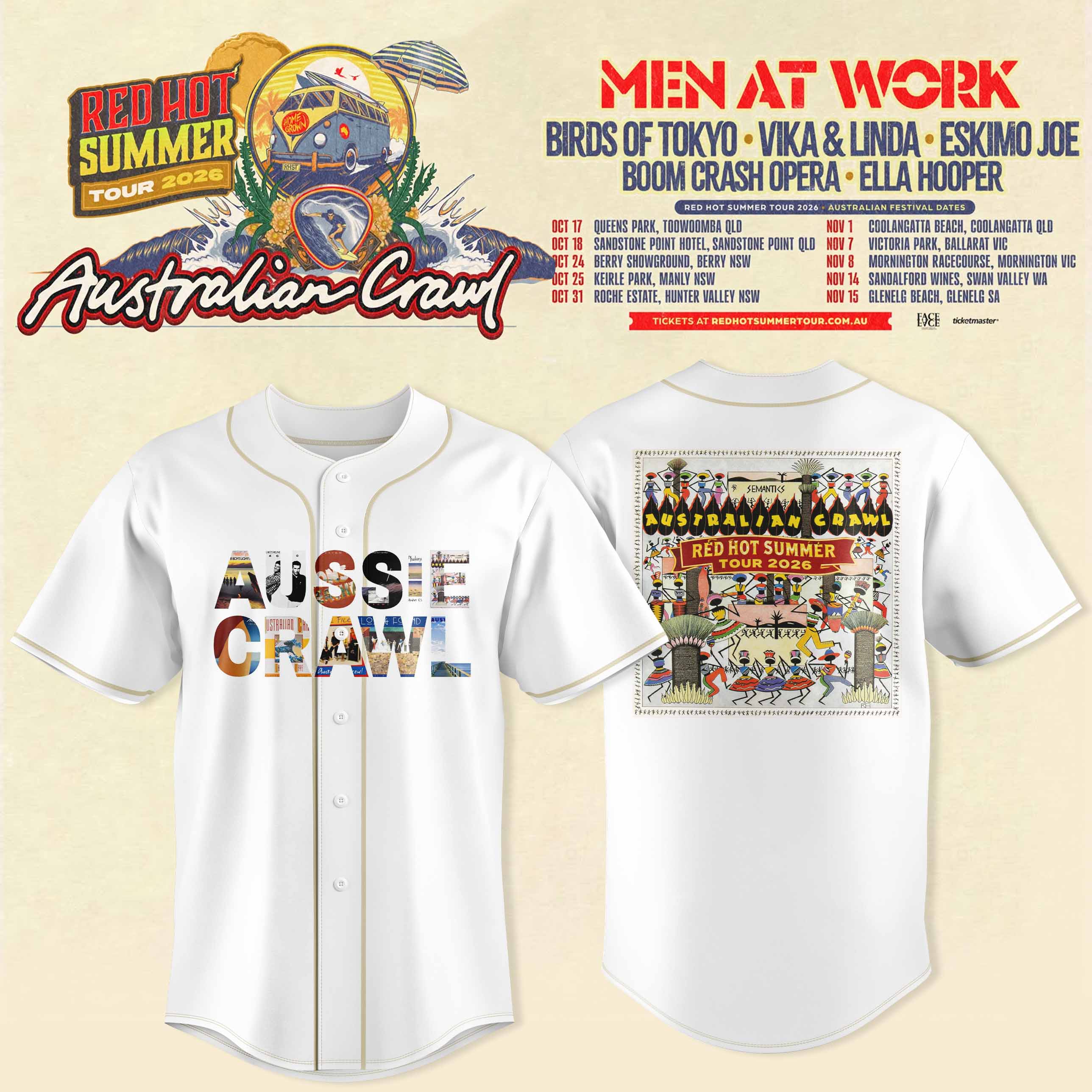 Australian Crawl Red Hot Summer Tour 2026 Premium Jersey Fan Edition