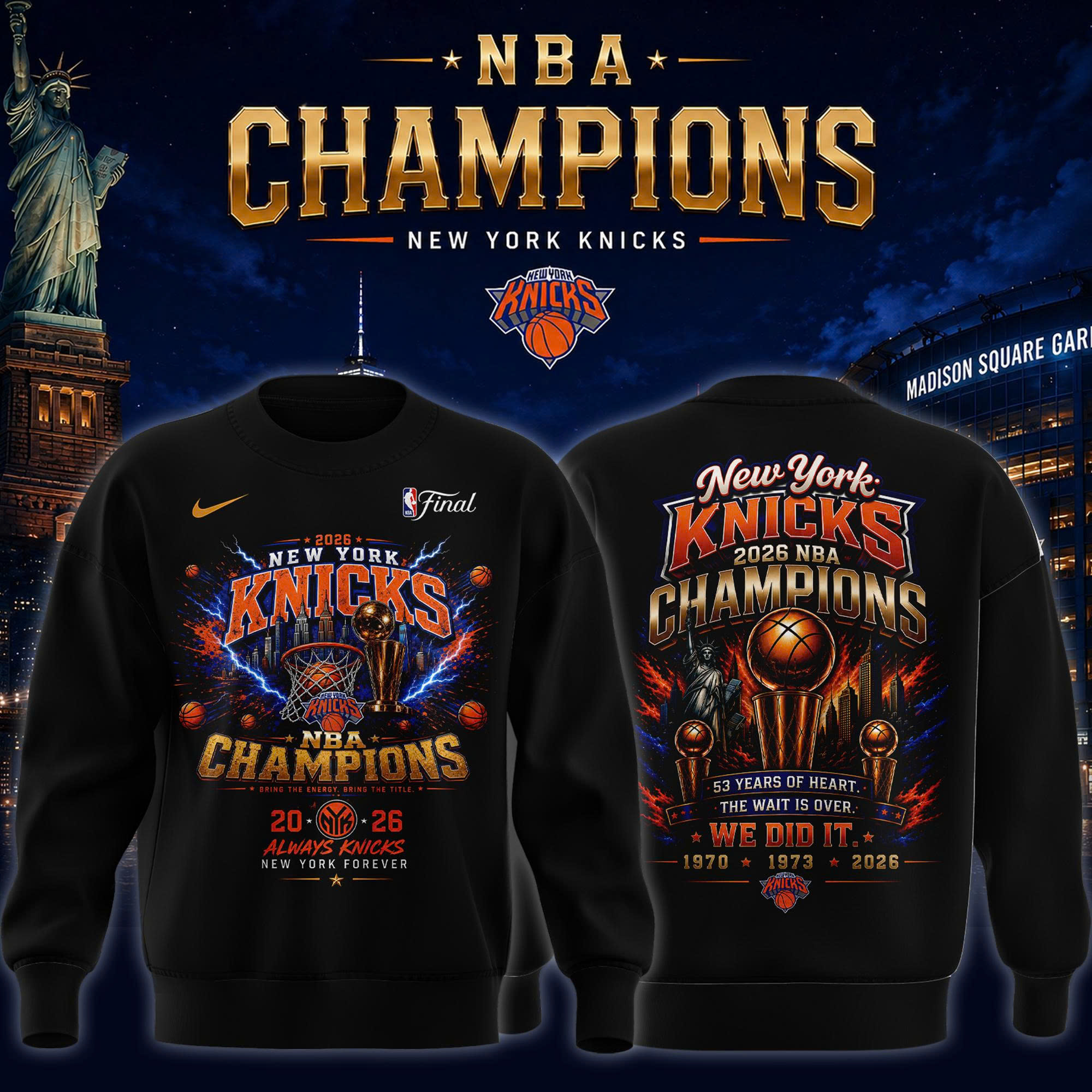 New York Knicks Merch 2026 Trophy Winner Sweatshirt Basketball Lover Gift