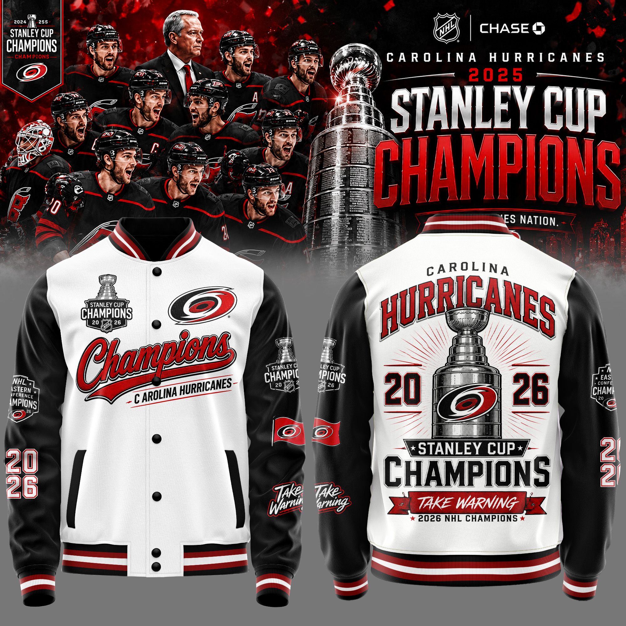 Carolina Hurricanes Merch 2026 Trophy Winner Baseball Jacket Gift For Fans