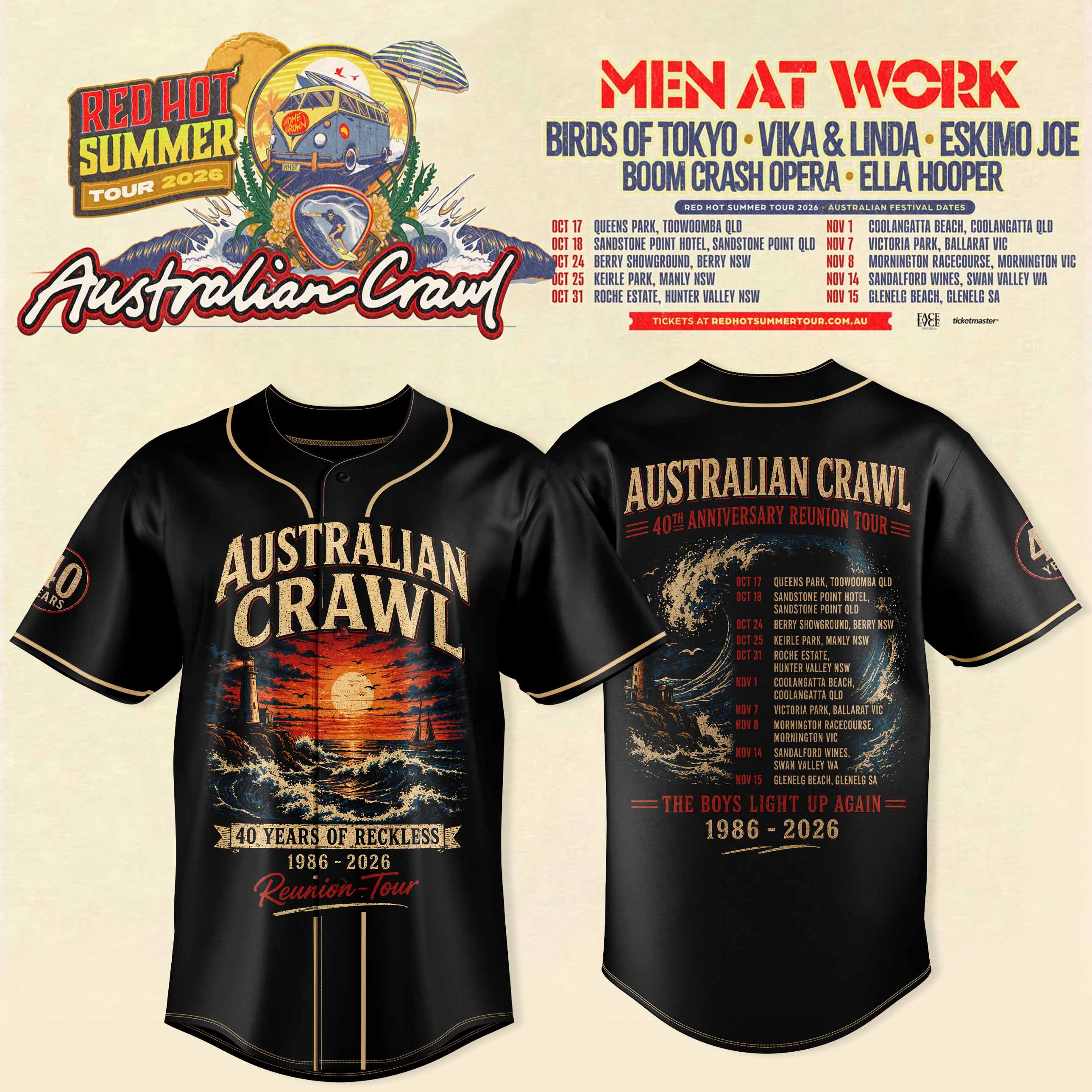 Australian Crawl Red Hot Summer Tour 2026 Jersey Gift For Supporters