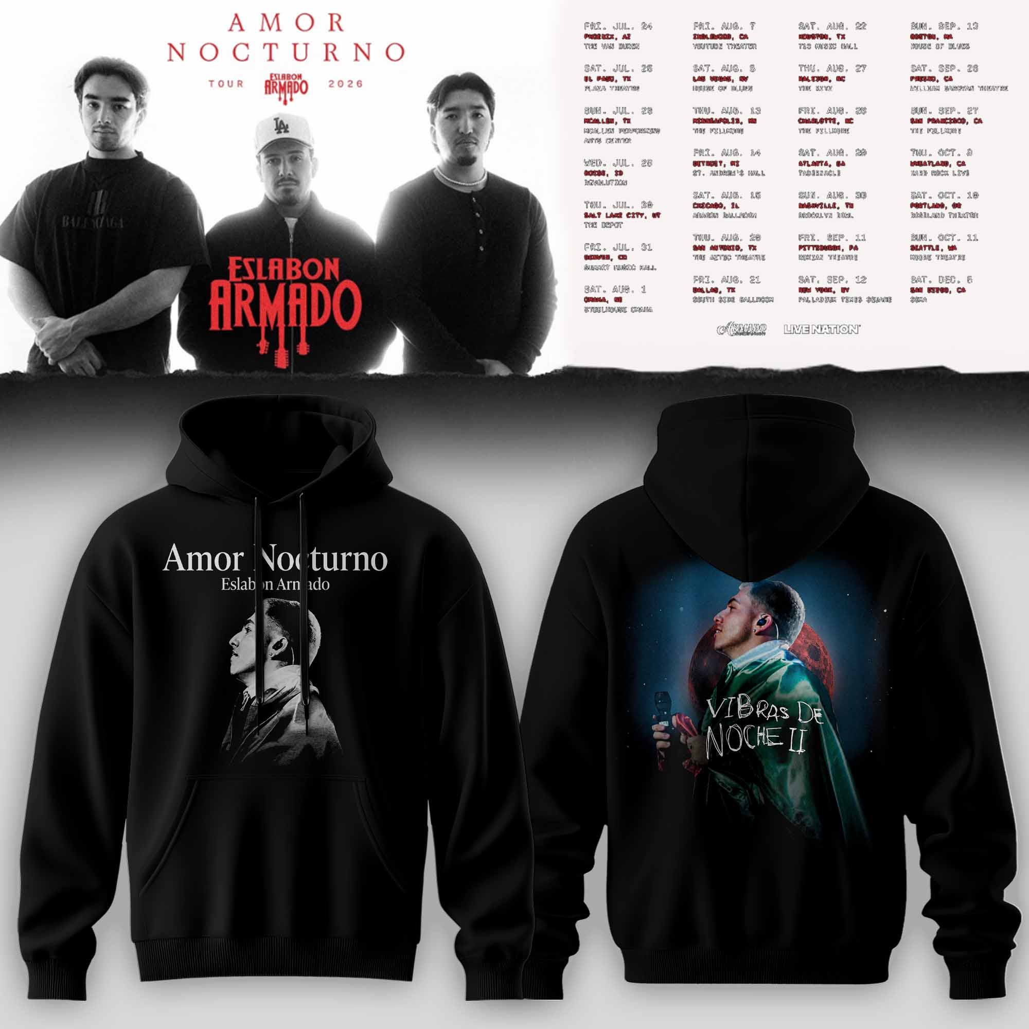 Eslabon Armado Merch 2026 Amor Nocturno Tour Hoodie Gift For Music Fans