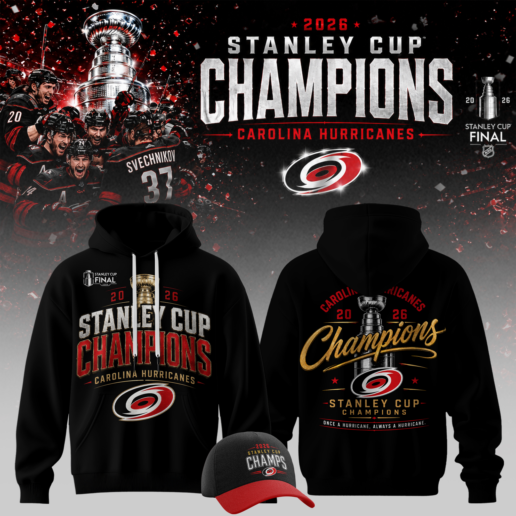 Carolina Hurricanes Merch 2026 Championship Celebration Hoodie Hockey