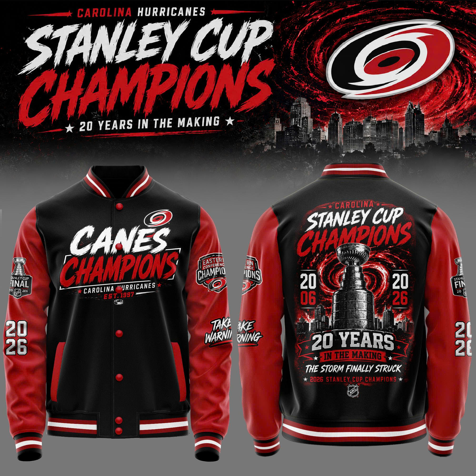 Carolina Hurricanes Merch 2026 Stanley Cup Champions Baseball Jacket Fan Gift