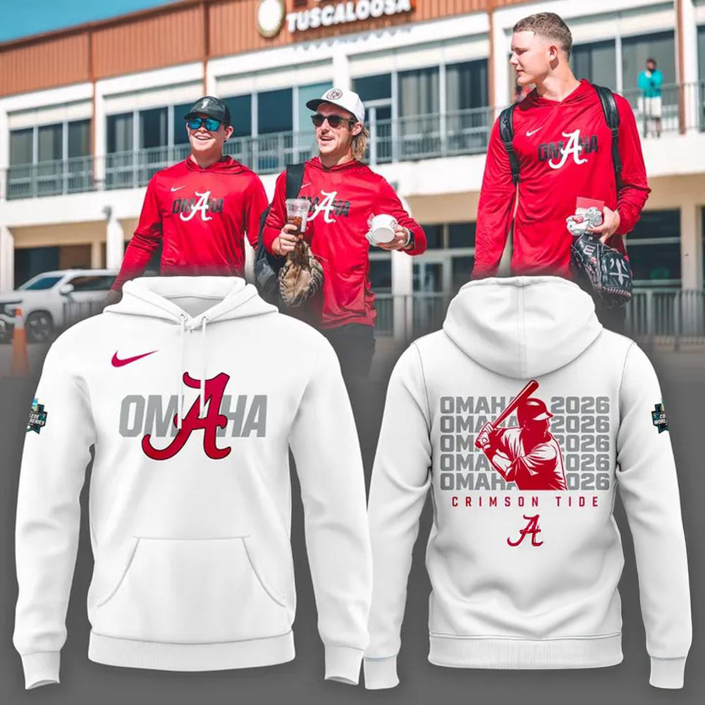 Alabama Crimson Tide Baseball Omaha 2026 Mens College World Series White Hoodie