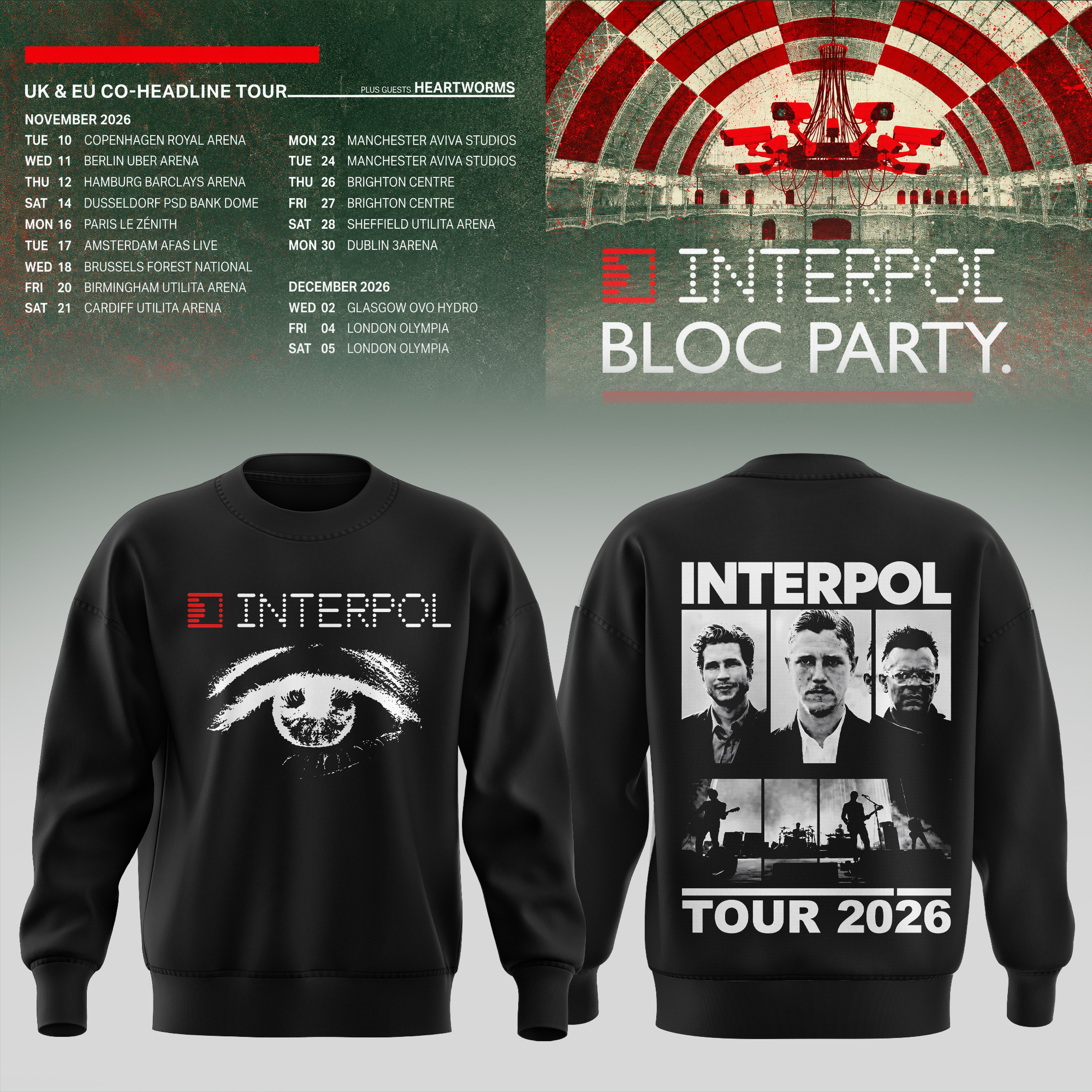 Interpol Bloc Party Uk Eu Tour 2026 Collector Sweatshirt Edition