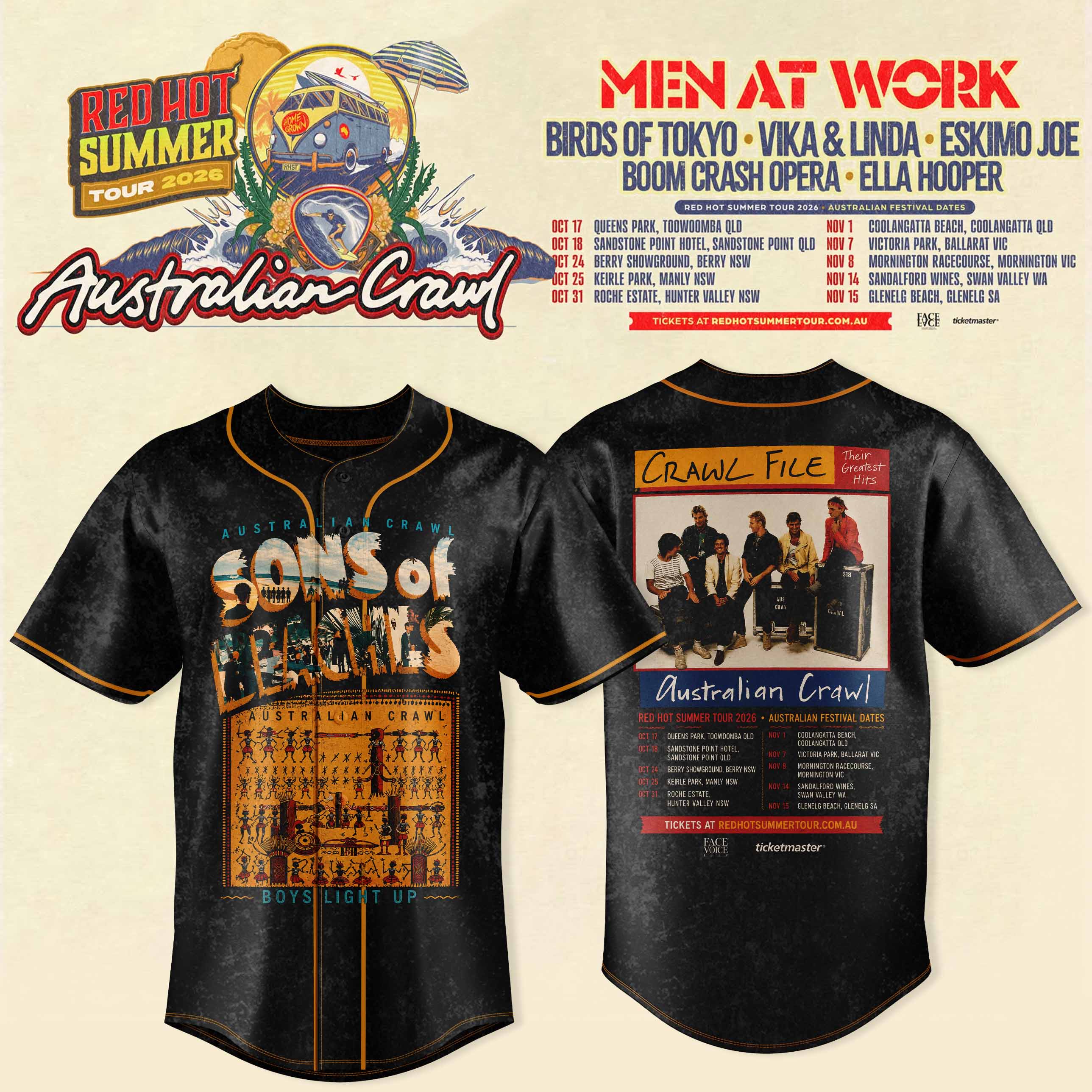 Australian Crawl Red Hot Summer Tour 2026 Limited Jersey Edition