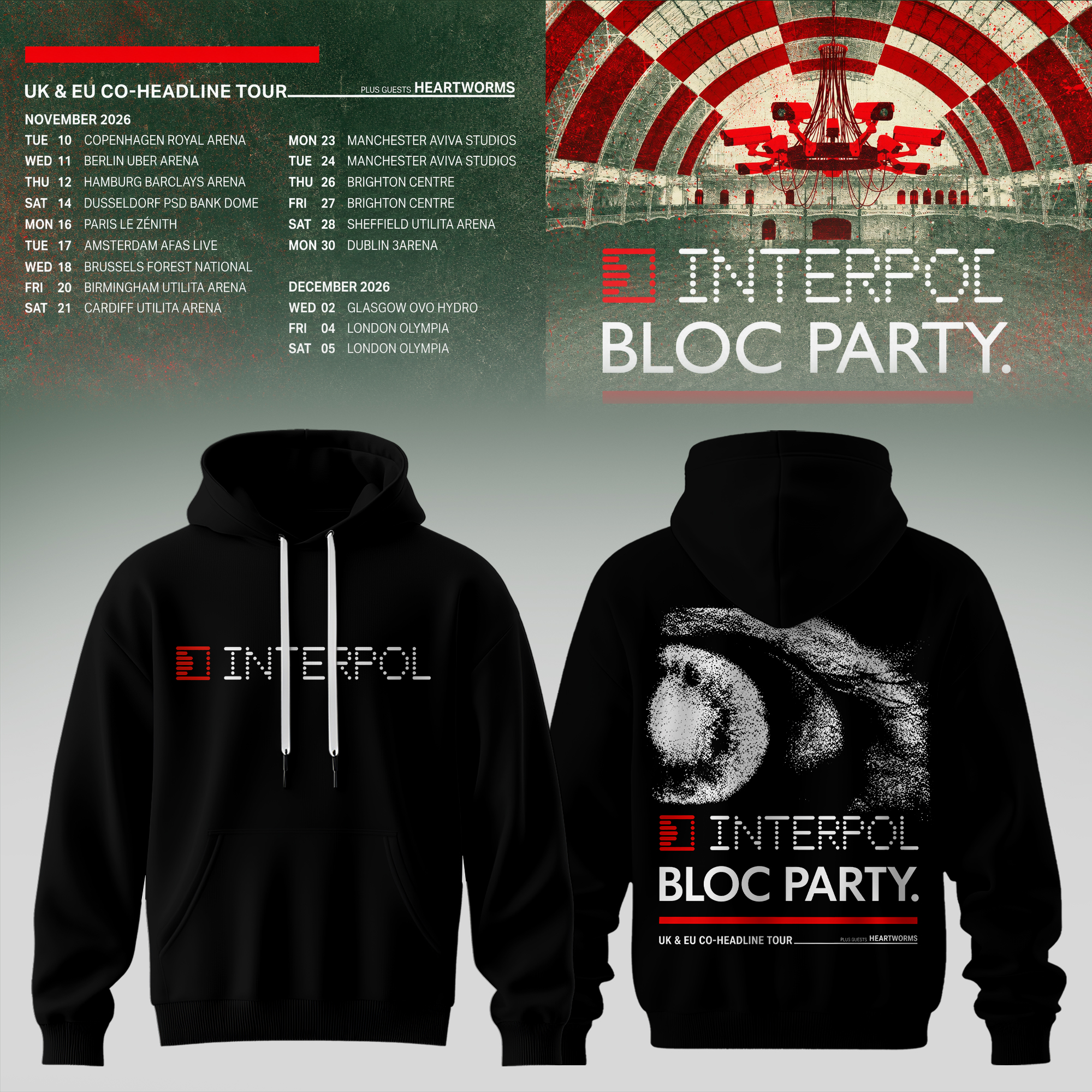 Interpol Bloc Party Uk Eu Tour 2026 Premium Tour Hoodie Collection