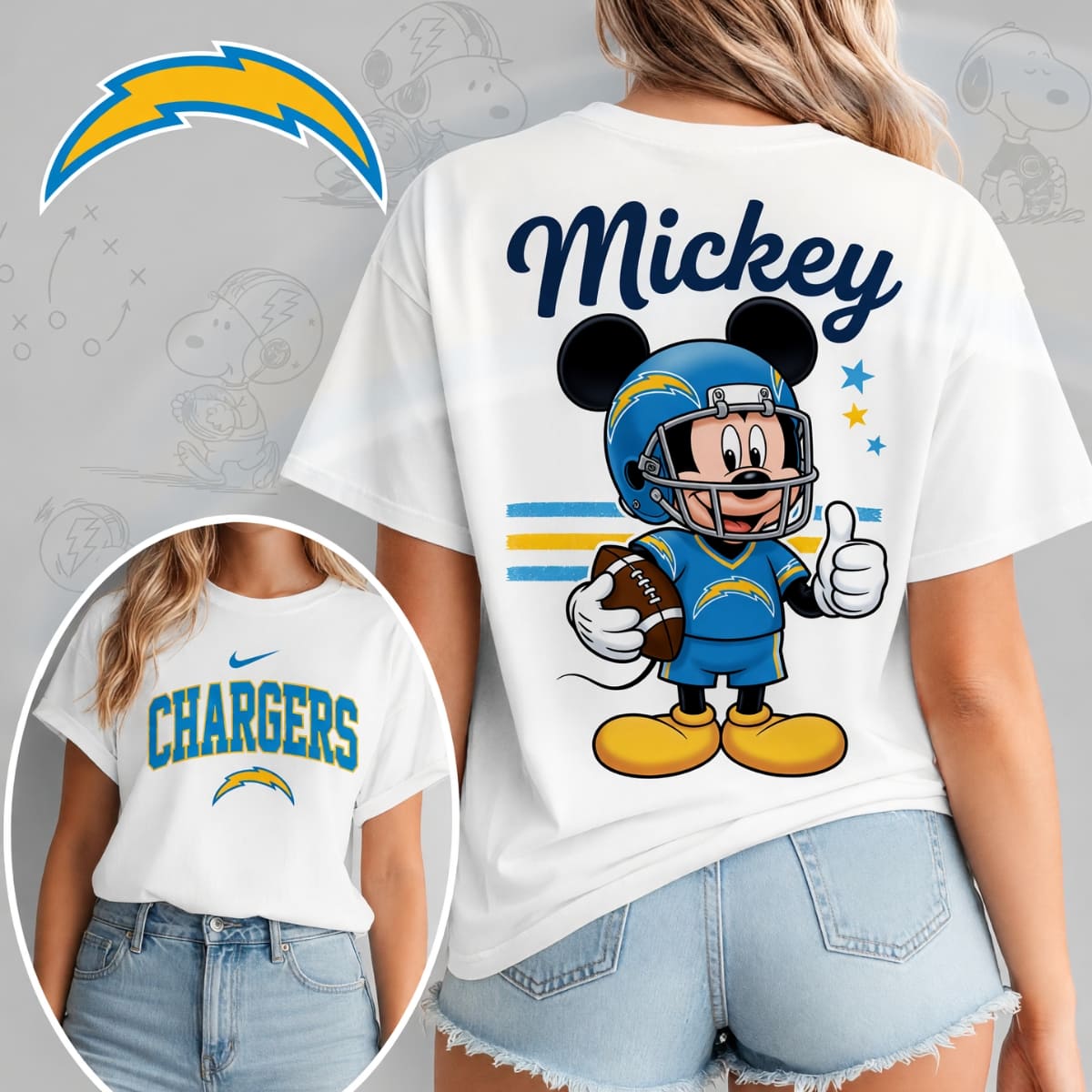 Los Angeles Chargers X Mickey Mouse Football Game Day Unisex T-Shirt