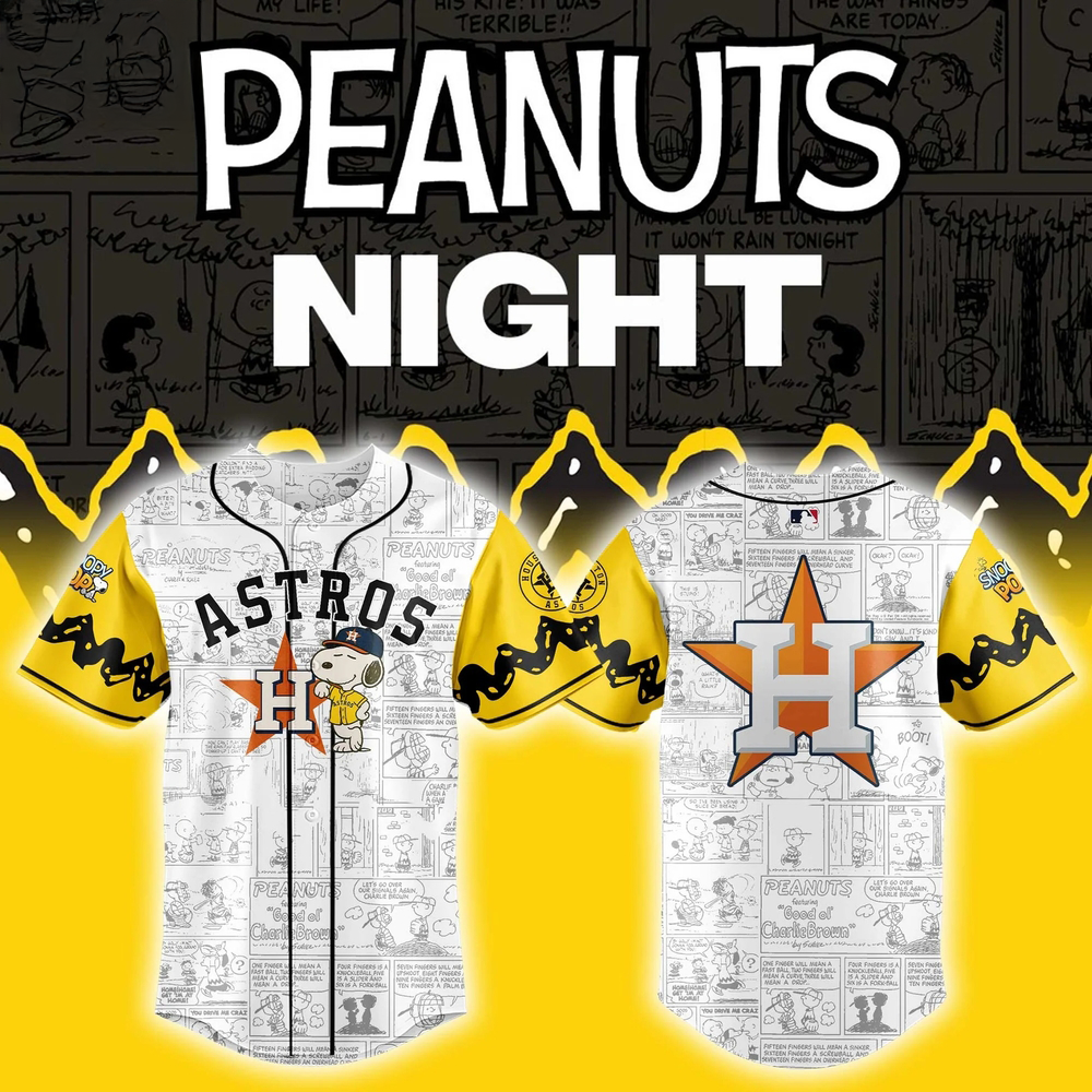 Houston Astros Peanuts Baseball Fans Retro Cartoon Graphic Baseball Jersey