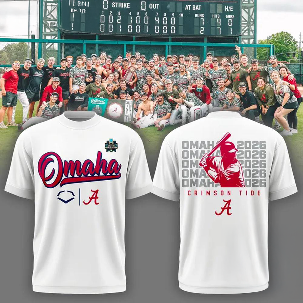 Alabama Crimson Tide Baseball Omaha 2026 Mens College World Series White T-Shirt