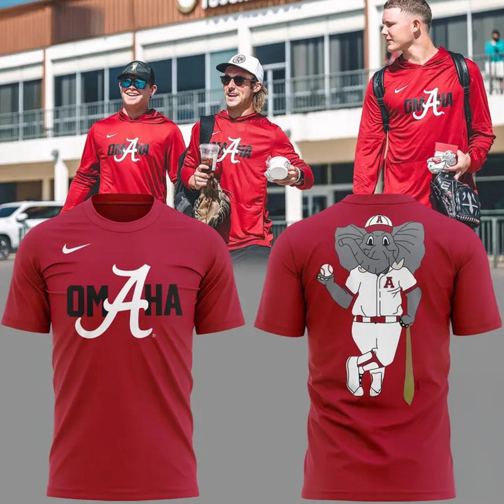 Alabama Crimson Tide Baseball Rollmaha The Crimson Tide Is Headed To Omaha Mens College World Series Mascot T-Shirt
