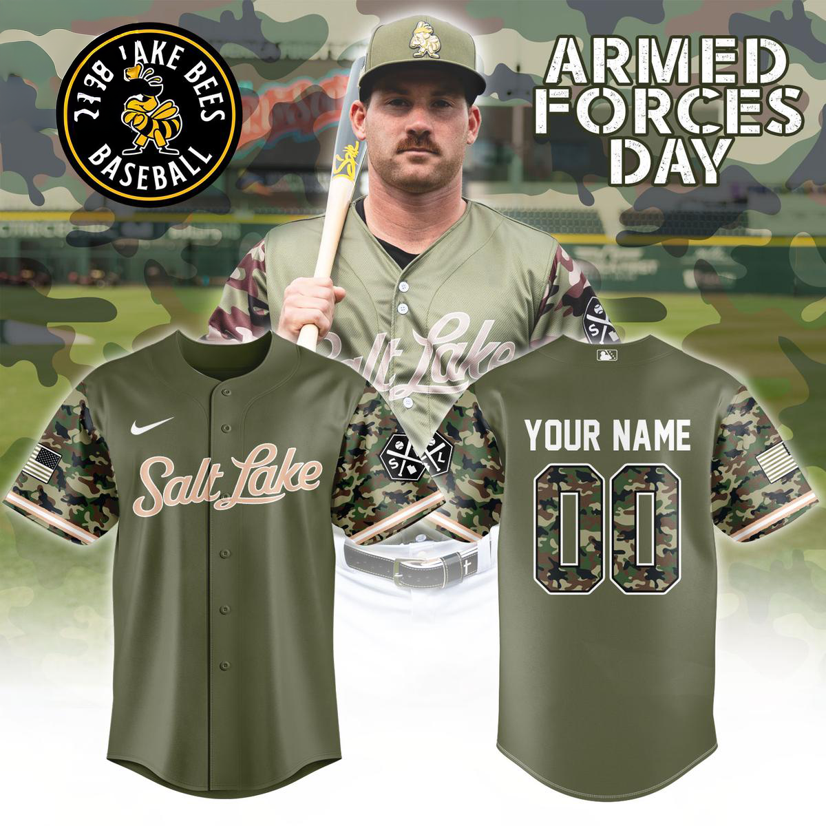 Salt Lake Bees Armed Forces Day 2026 Personalized Baseball Jersey