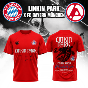 Linkin Park Fc Bayern Munich Fans Retro World Tour Signature Red T-Shirt