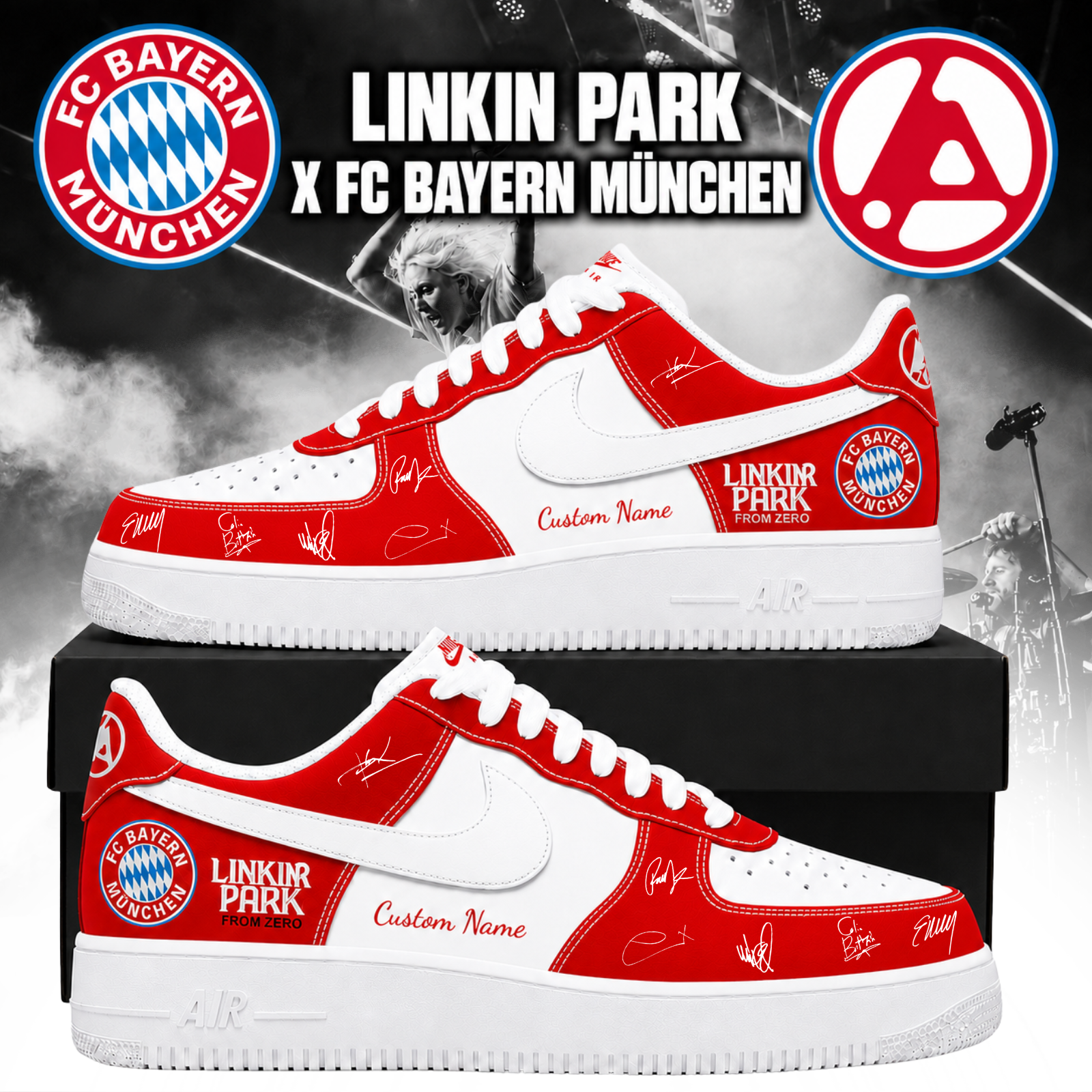 Linkin Park Fc Bayern Munchen Supporters Bold Custom Name Low Top Sneakers