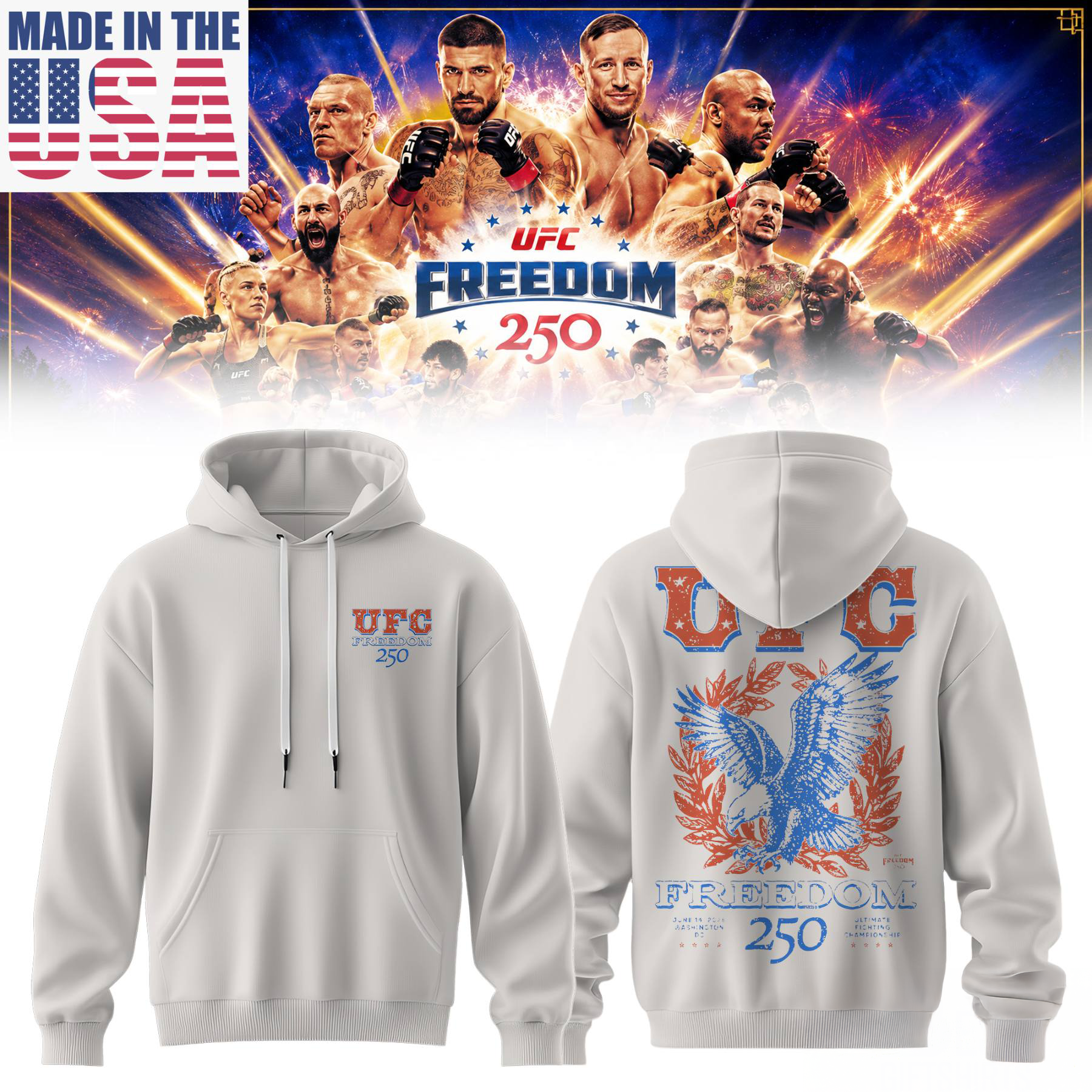 Ufc Freedom 250 White House Patriotic Hoodie Limited Fan Edition