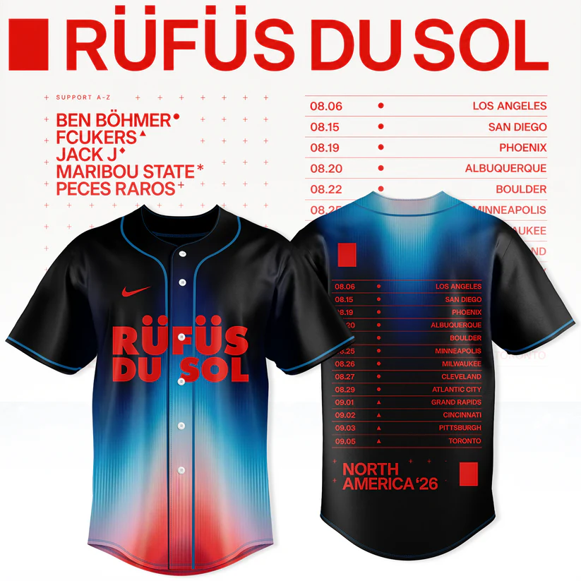 Rufus Du Sol 2026 Tour Merchandise Collector Baseball Jersey