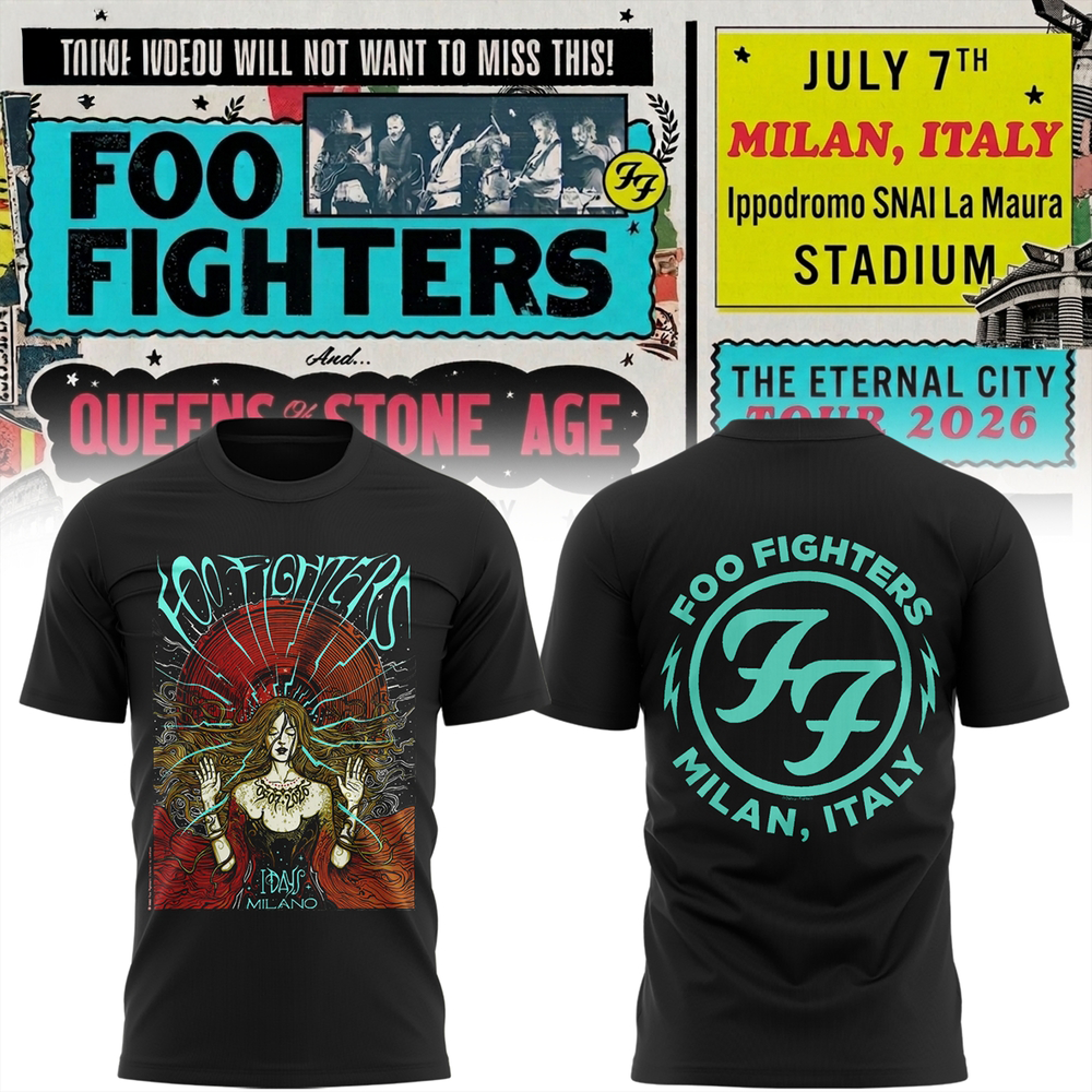 Foo Fighters Idays Milano 2026 Official Concert Graphic T-Shirt