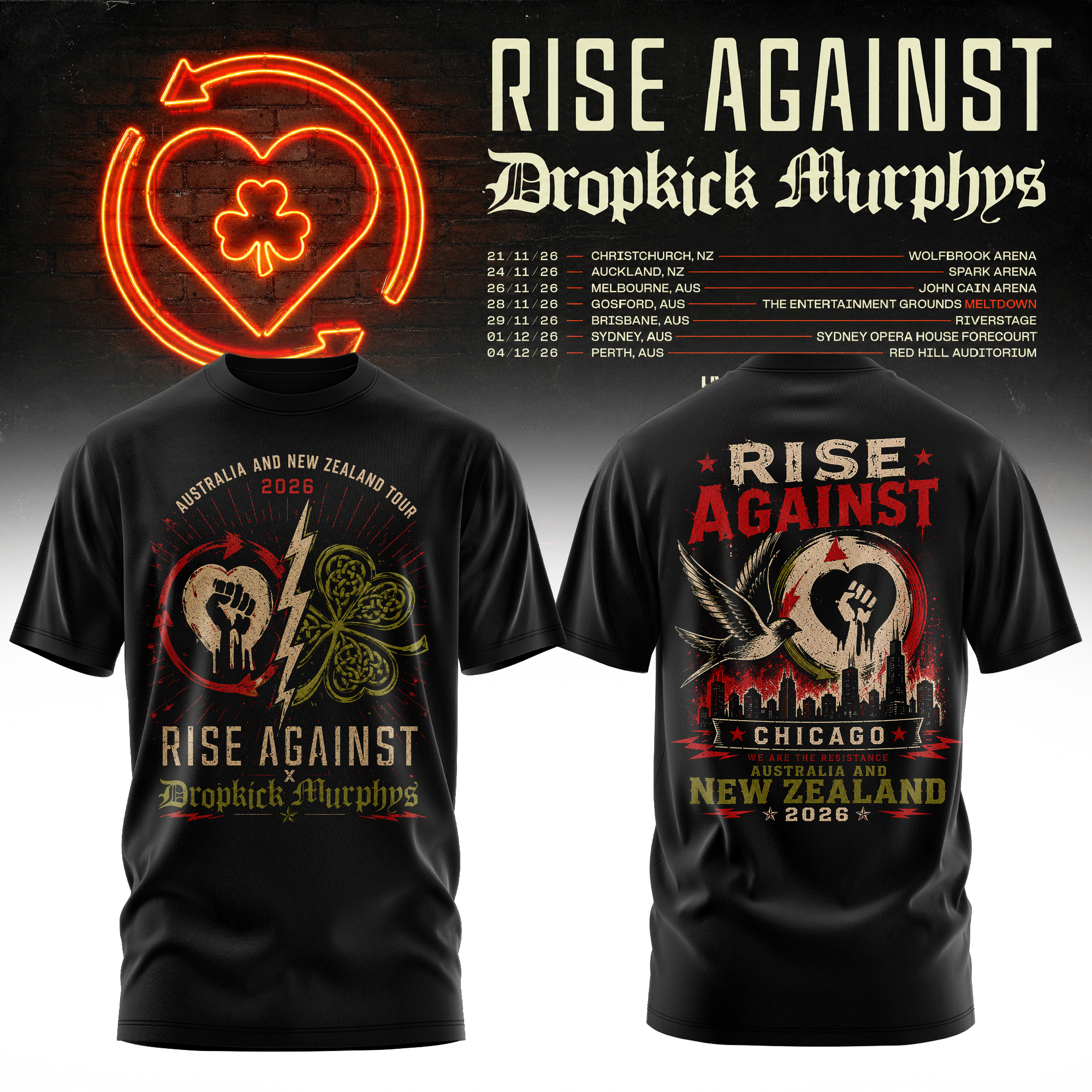 Rise Against X Dropkick Murphys Aunz Tour 2026 Premium Concert T-Shirt