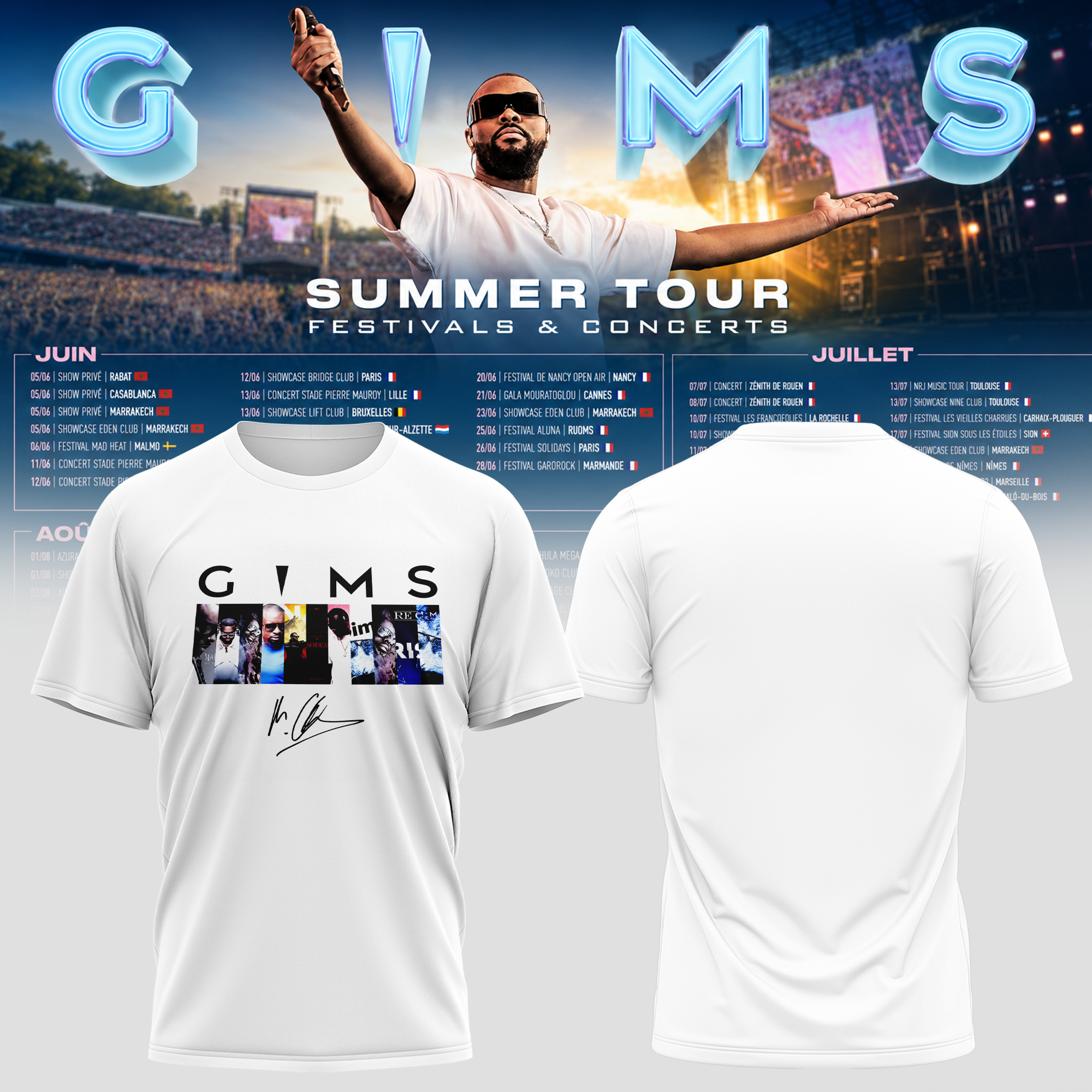 Gims Summer Tour 2026 Limited Merchandise Graphic T-Shirt