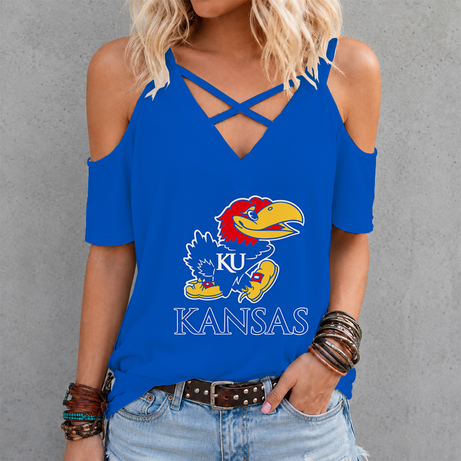 Limited Edition – Customized NCAA Kansas Jayhawks Criss Cross V-Neck Top TTH210710