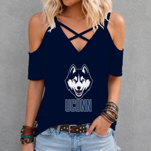 Limited Edition – Customized NCAA Uconn Huskies Criss Cross V-Neck Top TTH210710