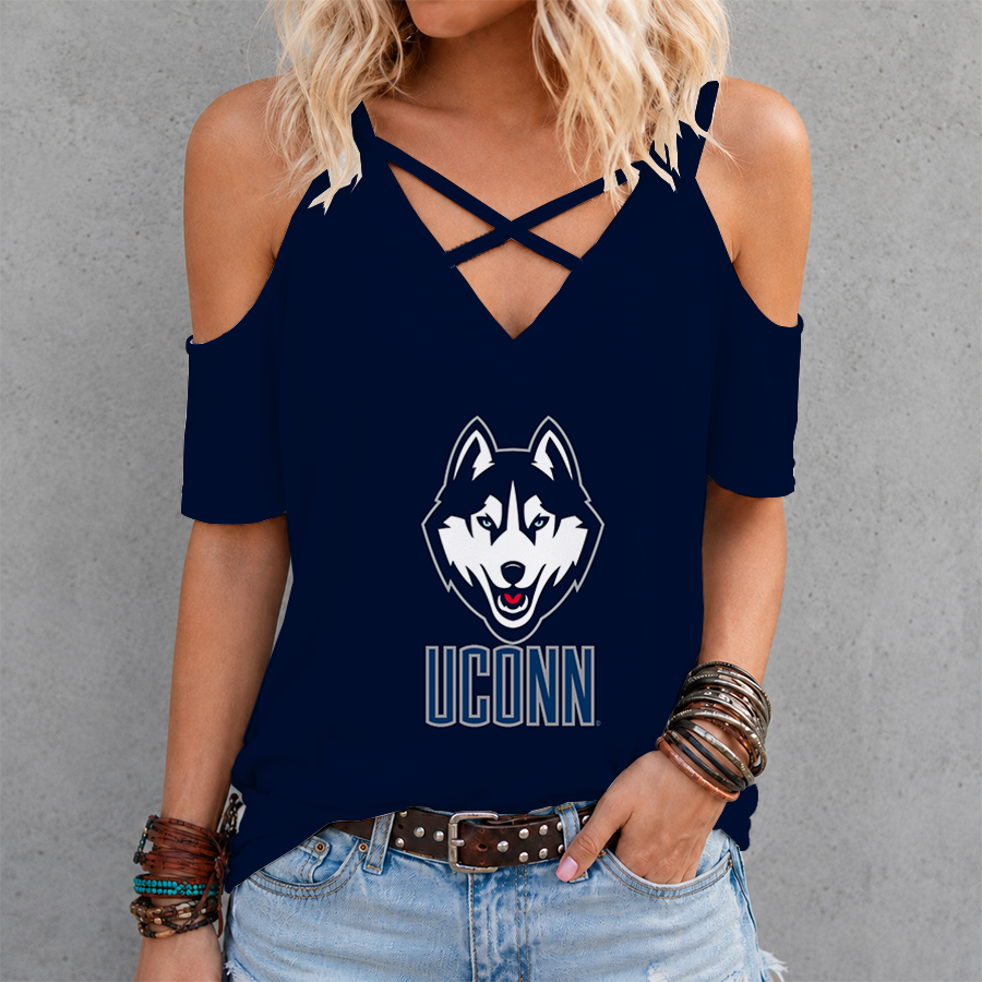 Limited Edition – Customized NCAA Uconn Huskies Criss Cross V-Neck Top TTH210710
