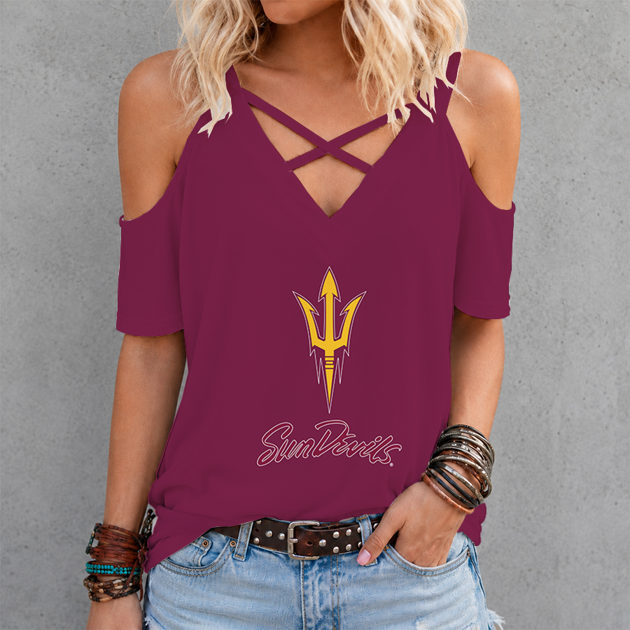 Limited Edition – Customized Ncaa Arizona State Sun Devils Criss Cross V-Neck Top TTH210714